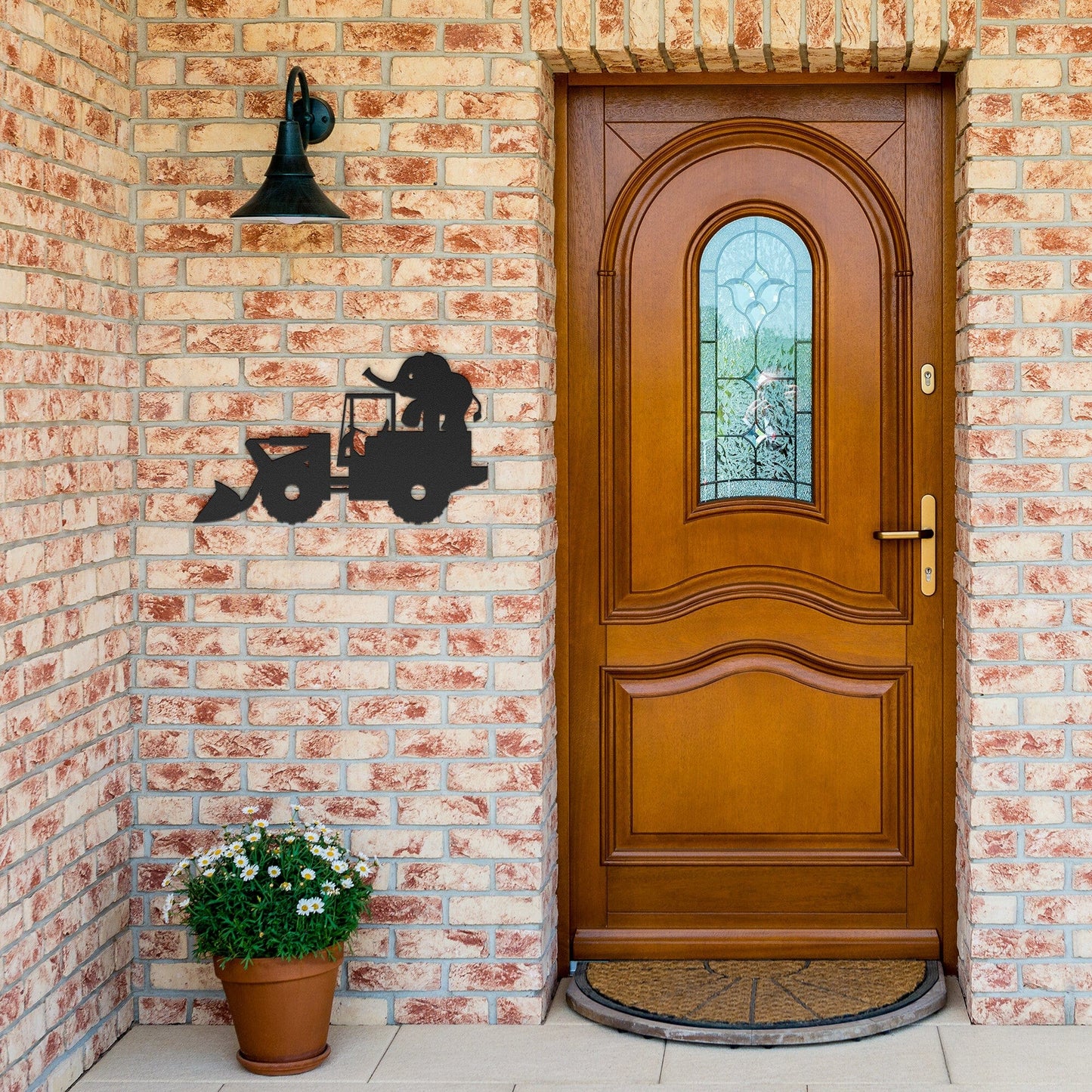 Excavator with Elephant Nursery Metal Wall Art