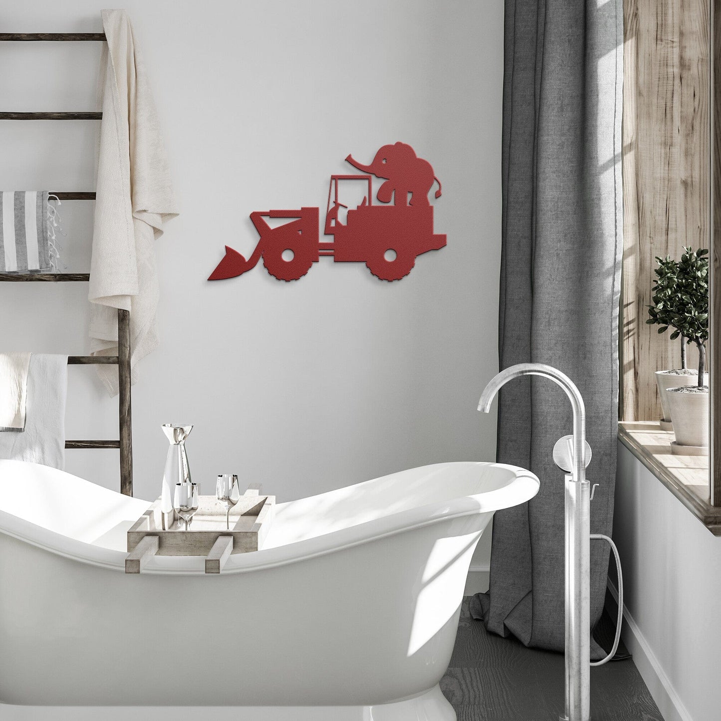 Excavator with Elephant Nursery Metal Wall Art