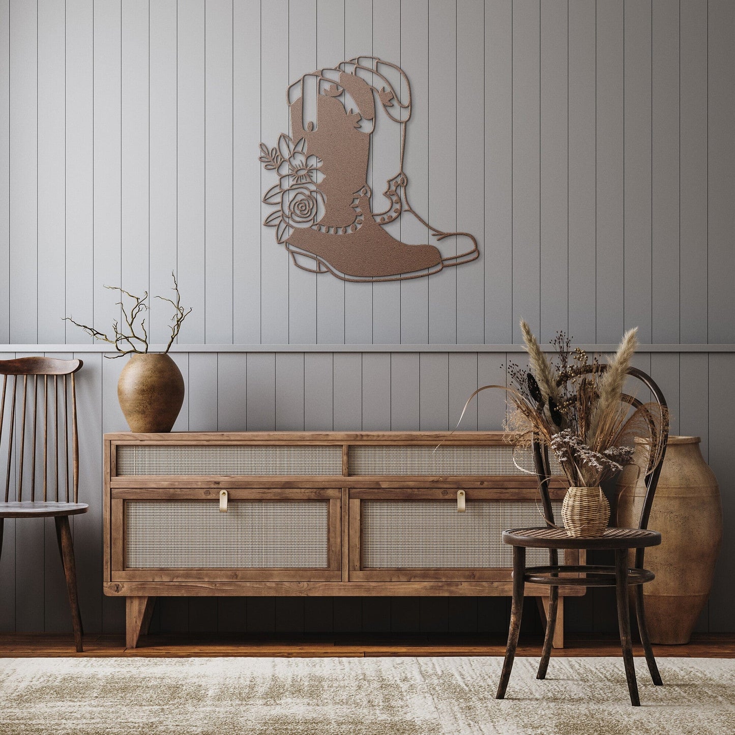 Floral Cowboy boots Decorative metal wall art