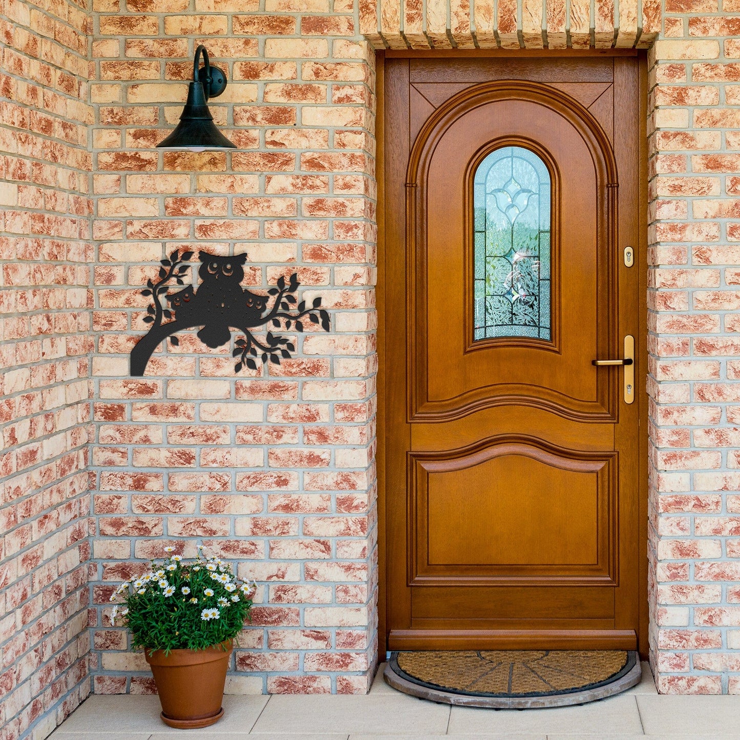 Owl Family on a Tree Branch Metal Wall Art