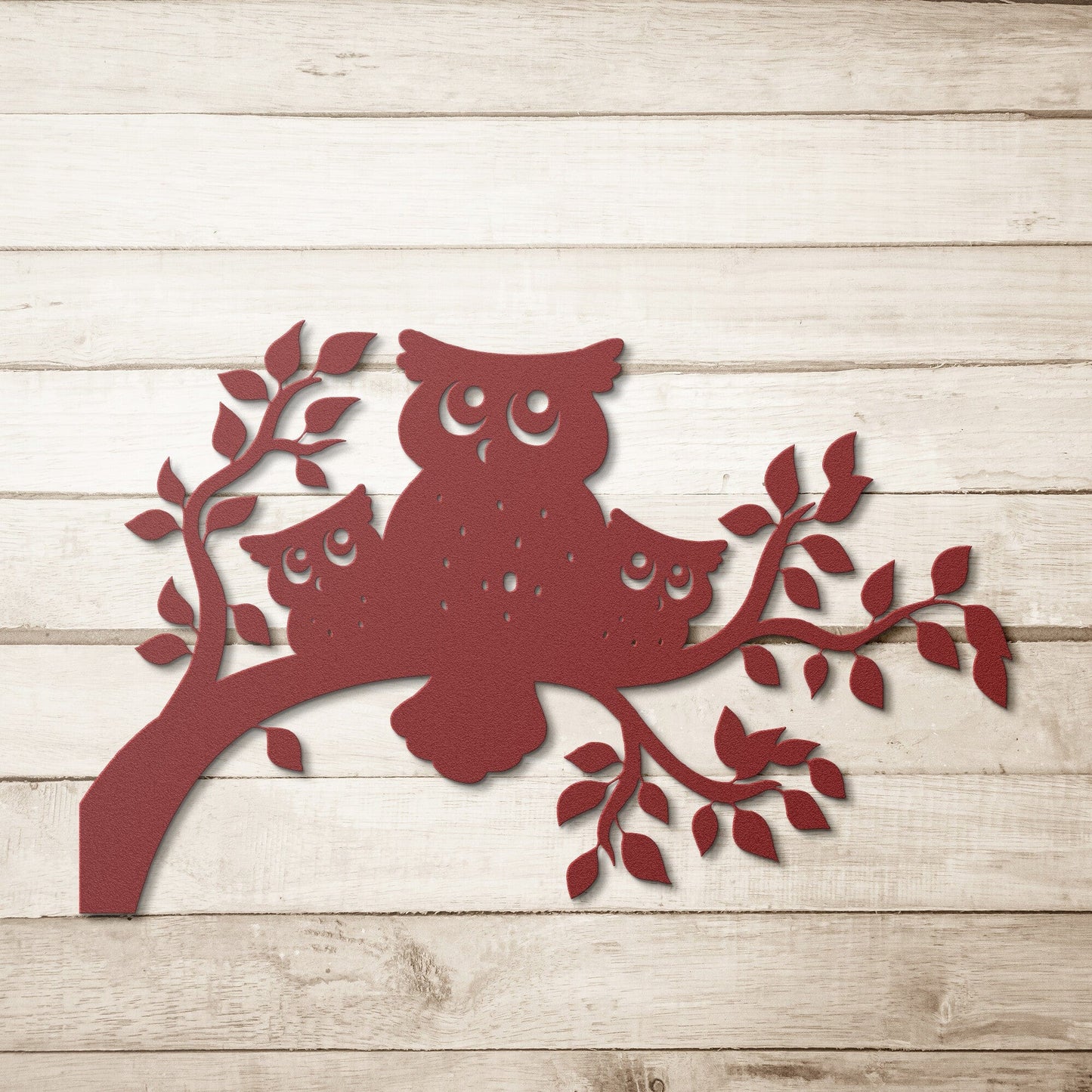 Owl Family on a Tree Branch Metal Wall Art