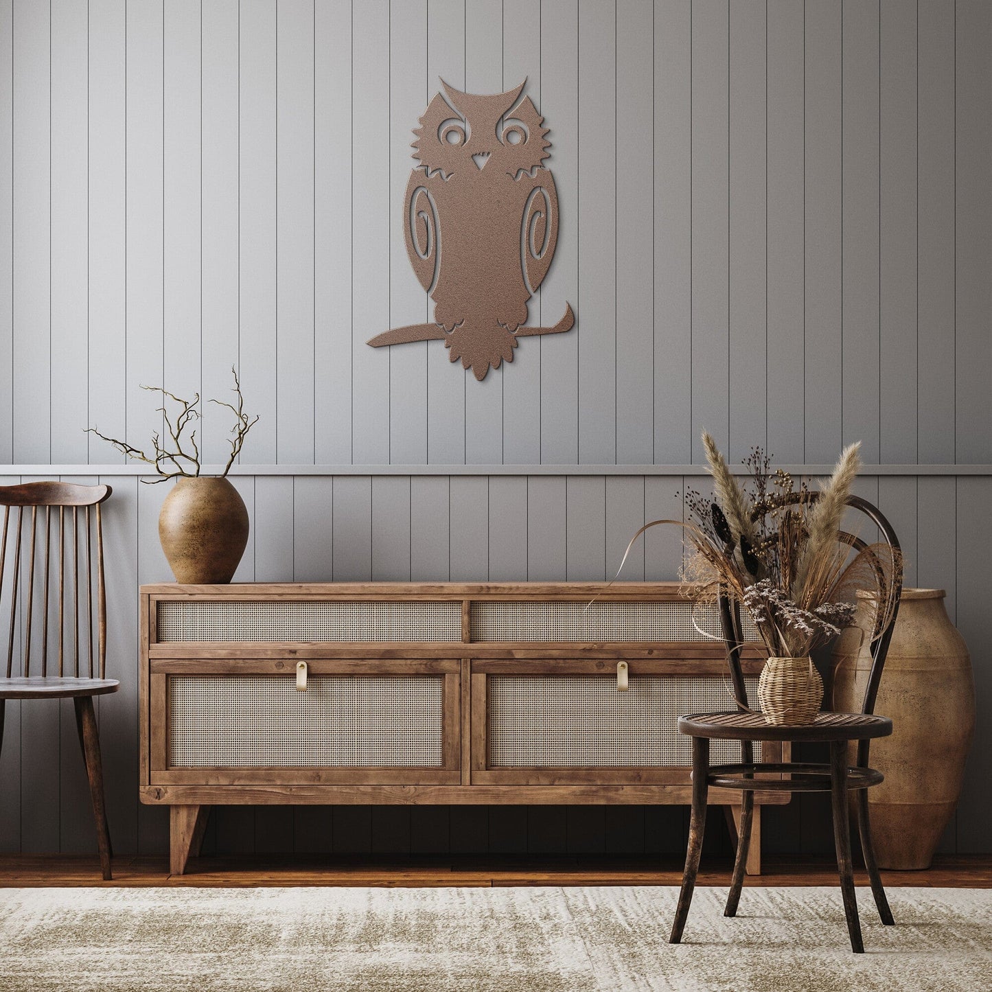 Owl on a branch decorative metal wall art