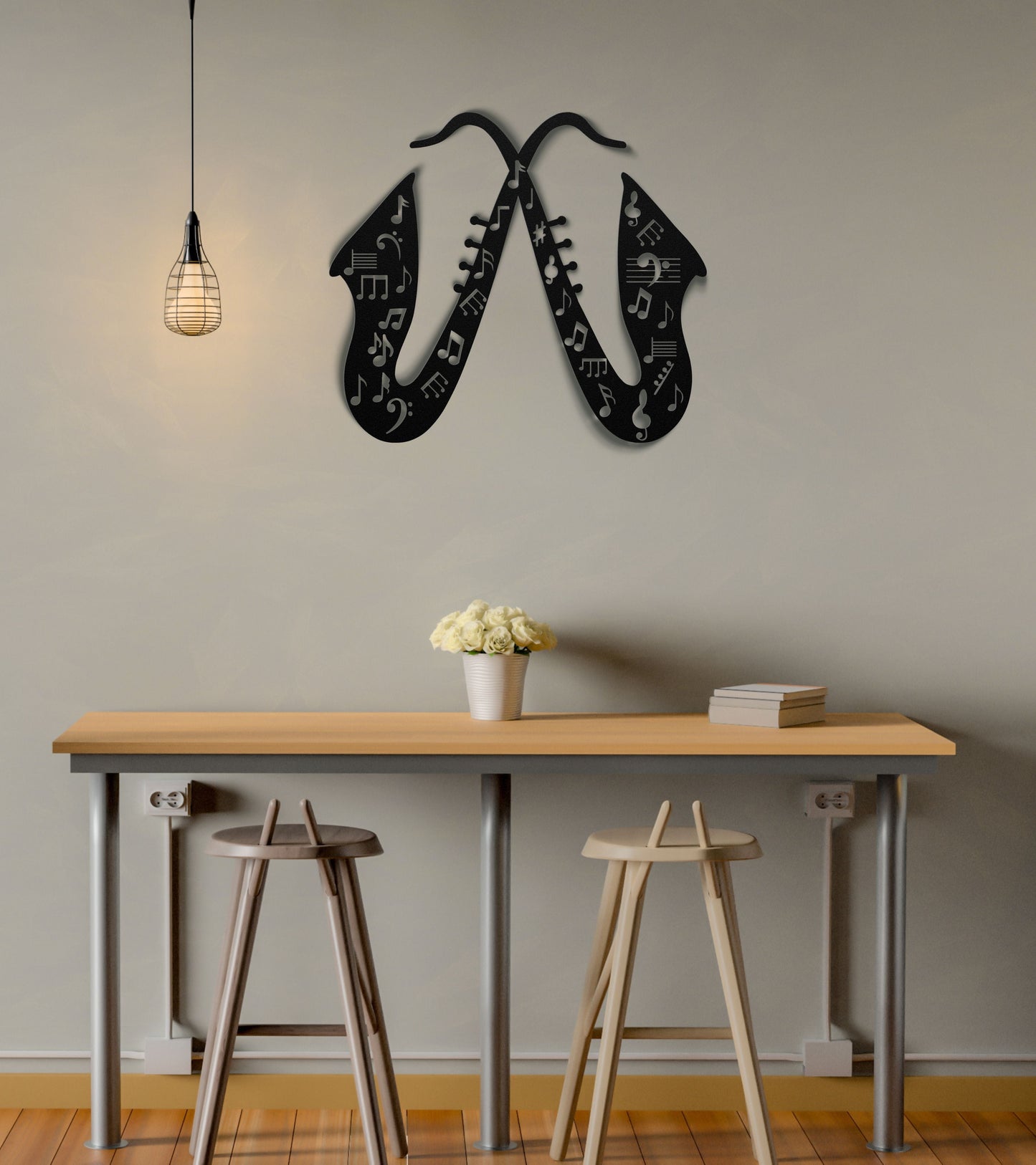 Music Notes Saxophone Decorative Metal Wall Art
