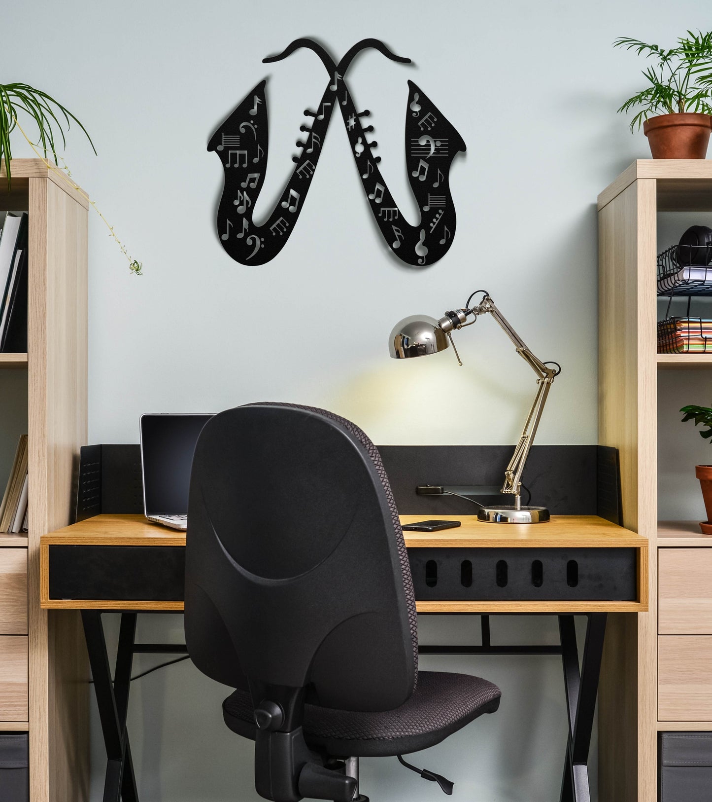 Music Notes Saxophone Decorative Metal Wall Art