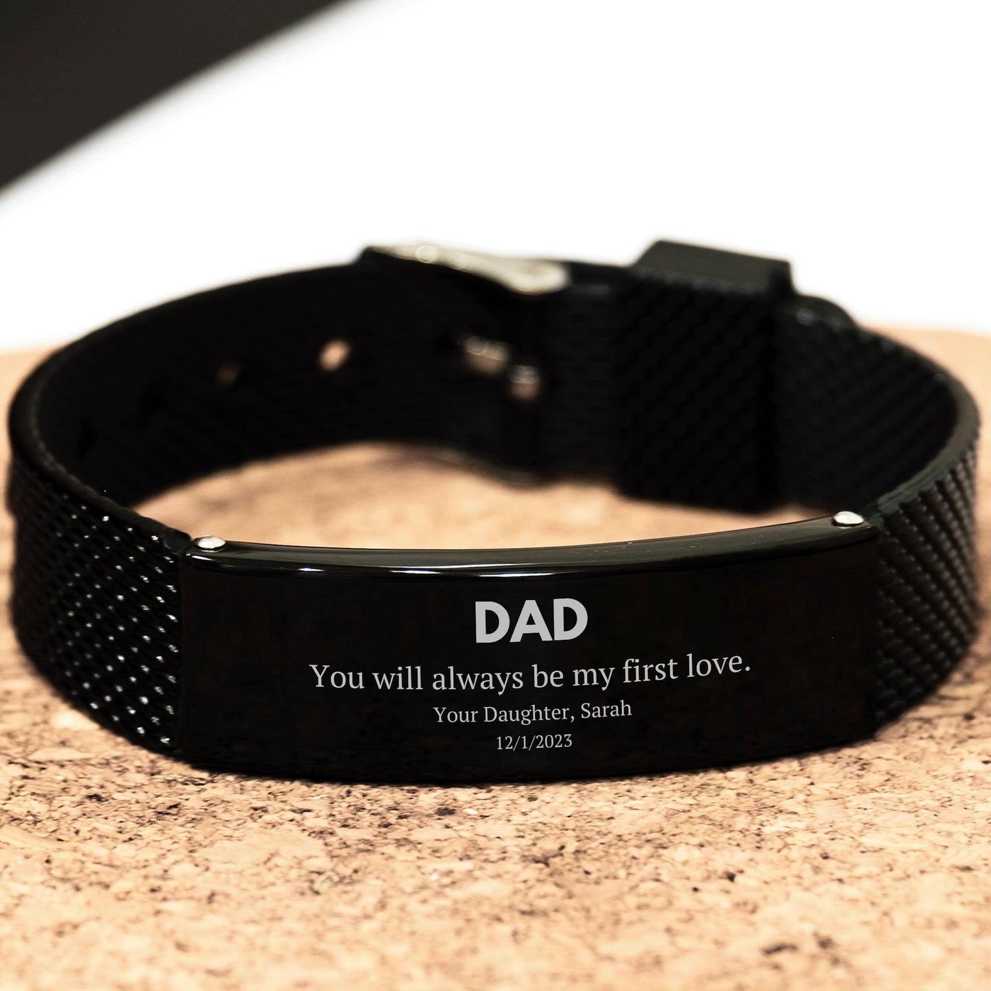 Father Of The Bride Black Bracelet, Wedding Gift Keepsake For Dad of the Bride, Personalized Gift for Dad On My Wedding Day, Bracelet for Dad