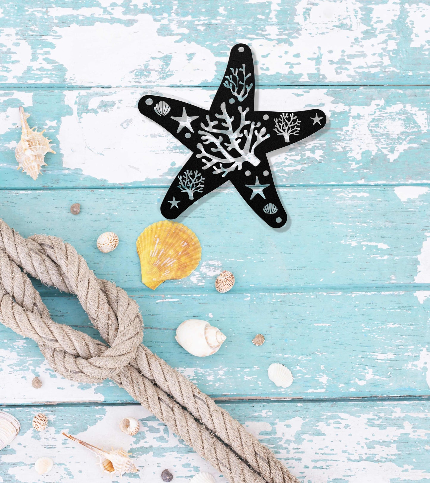 Starfish with Coral Reef Beach Decorative Metal Wall Art