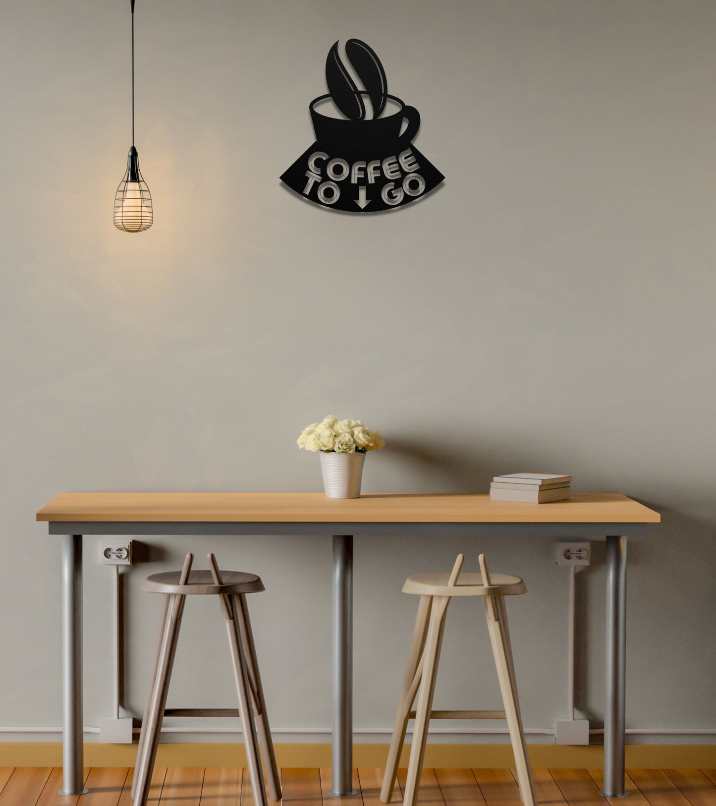 Coffee to go Metal Wall Art- Black Cafe