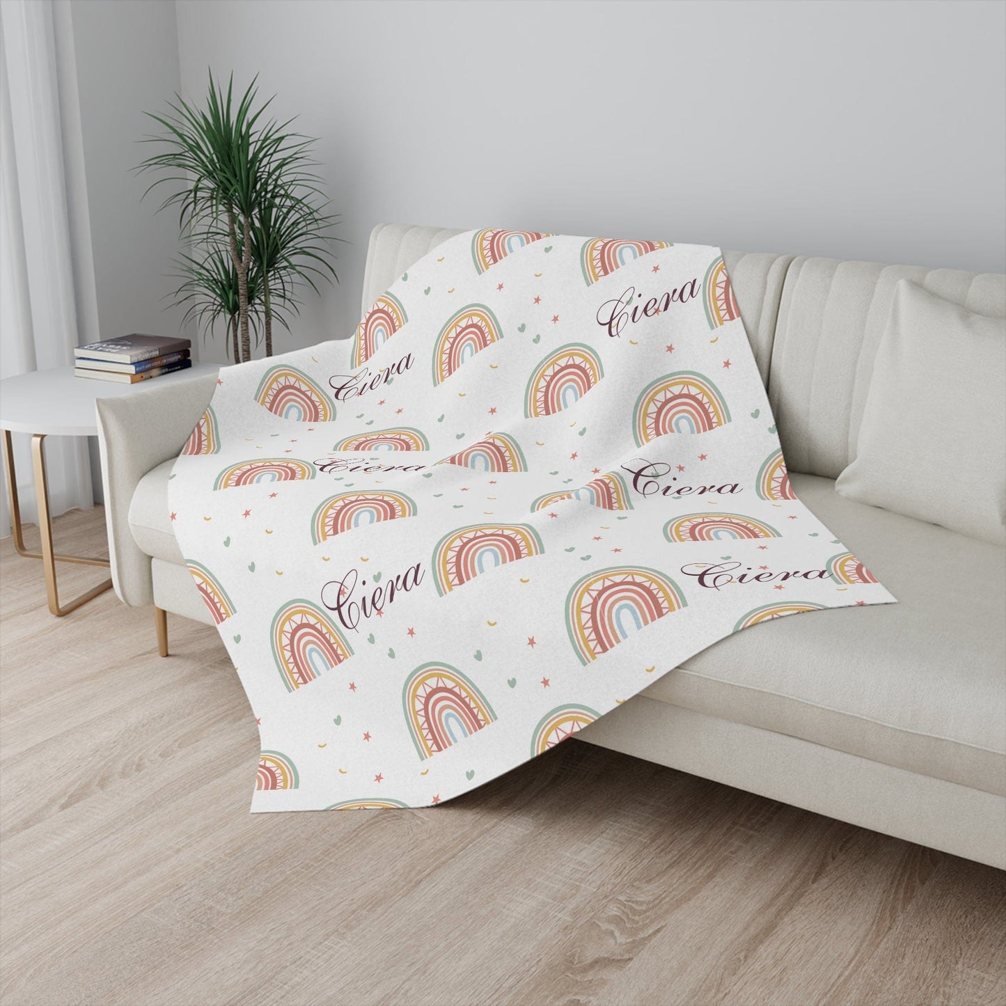Boho Rainbow Personalized Name Blanket