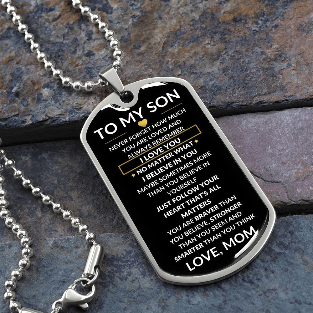 From Mom: Braver Stronger Smarter To My Son Dog Tag necklace