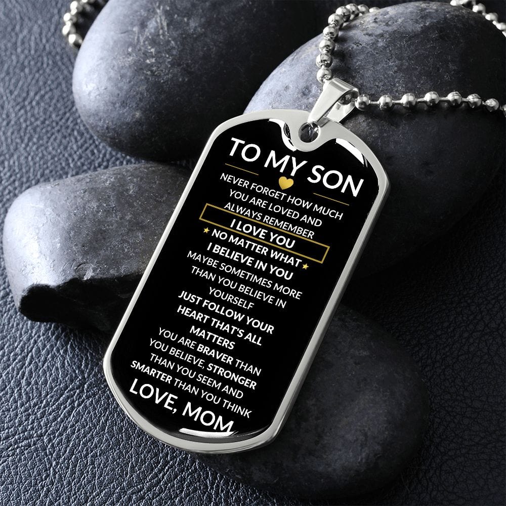 From Mom: Braver Stronger Smarter To My Son Dog Tag necklace