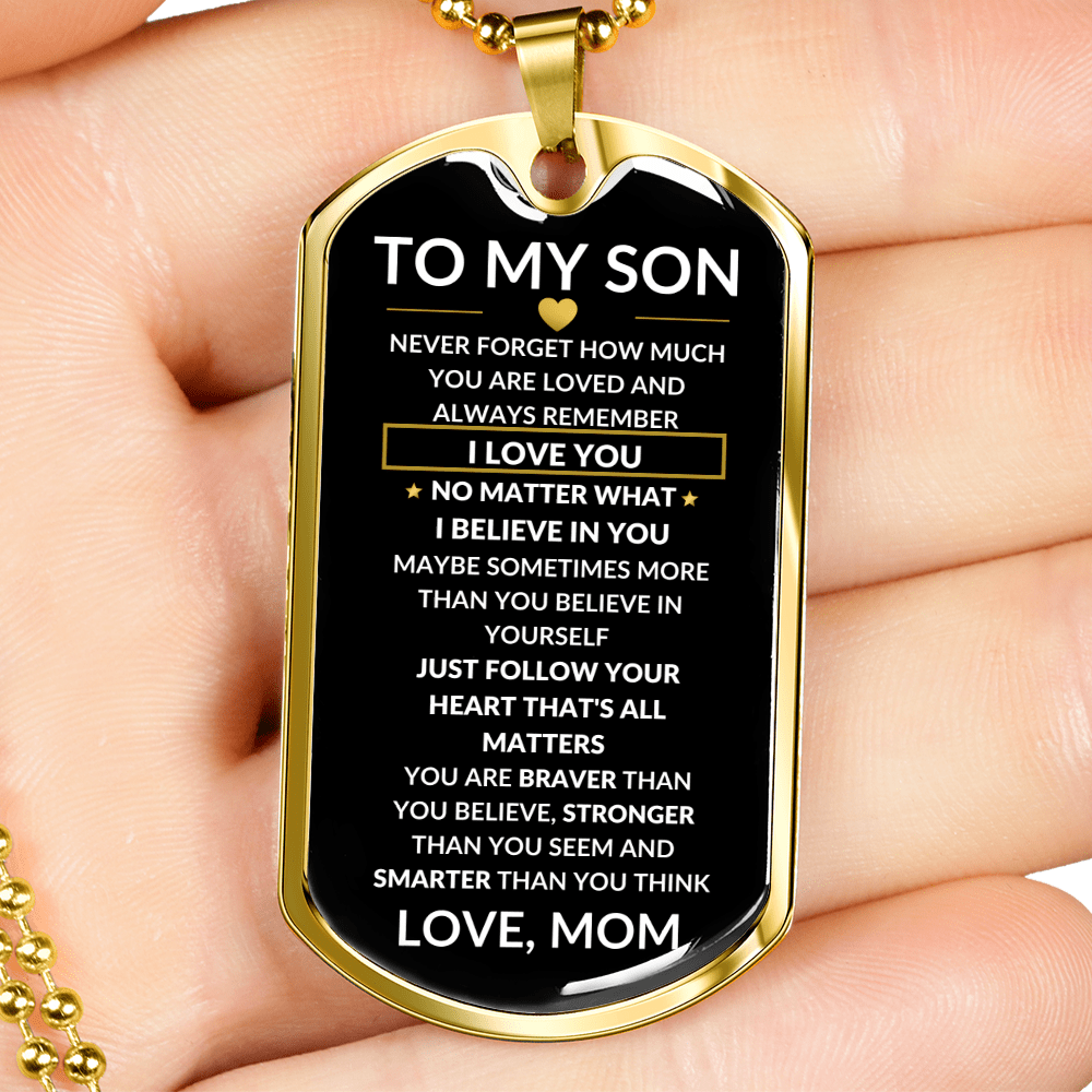 From Mom: Braver Stronger Smarter To My Son Dog Tag necklace