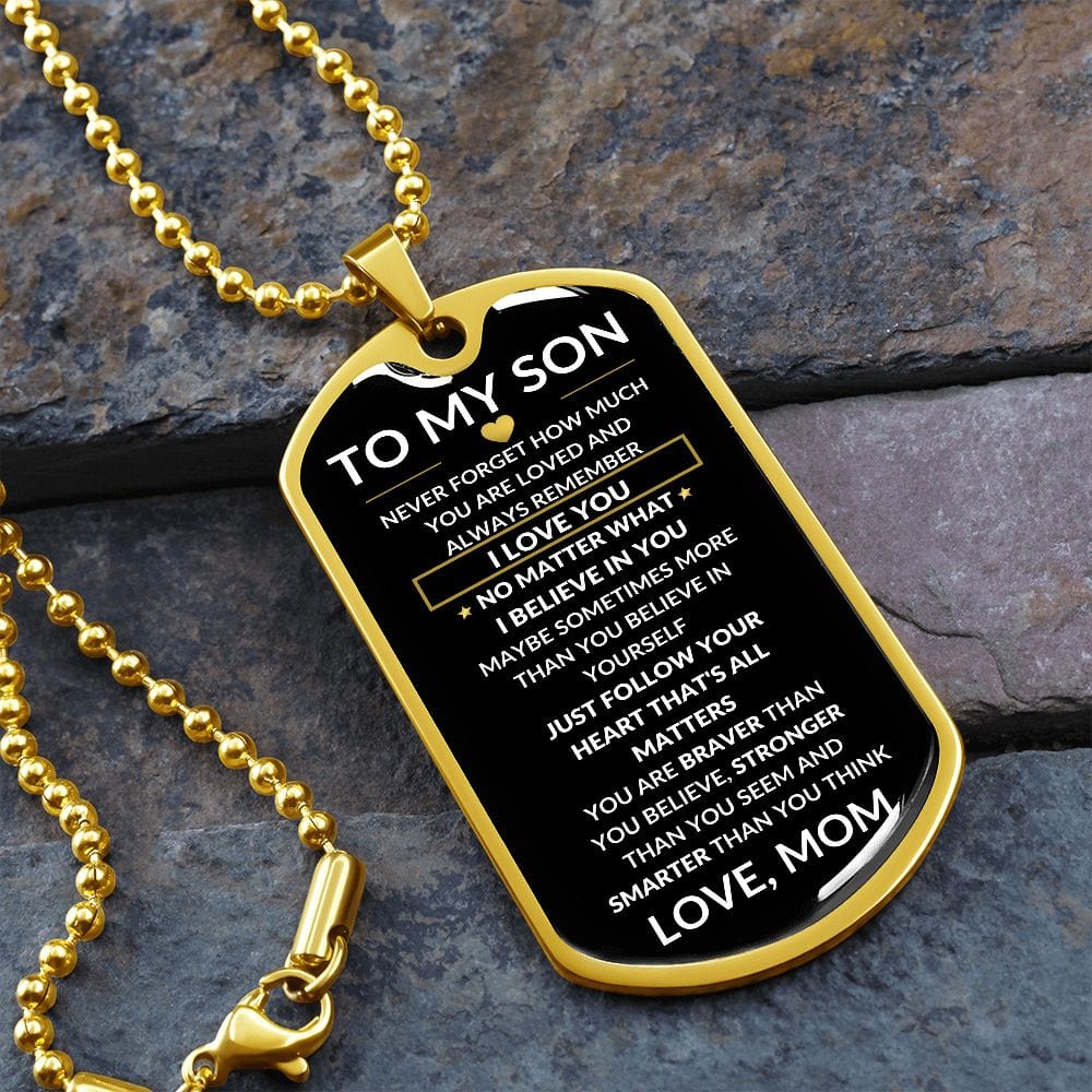 From Mom: Braver Stronger Smarter To My Son Dog Tag necklace