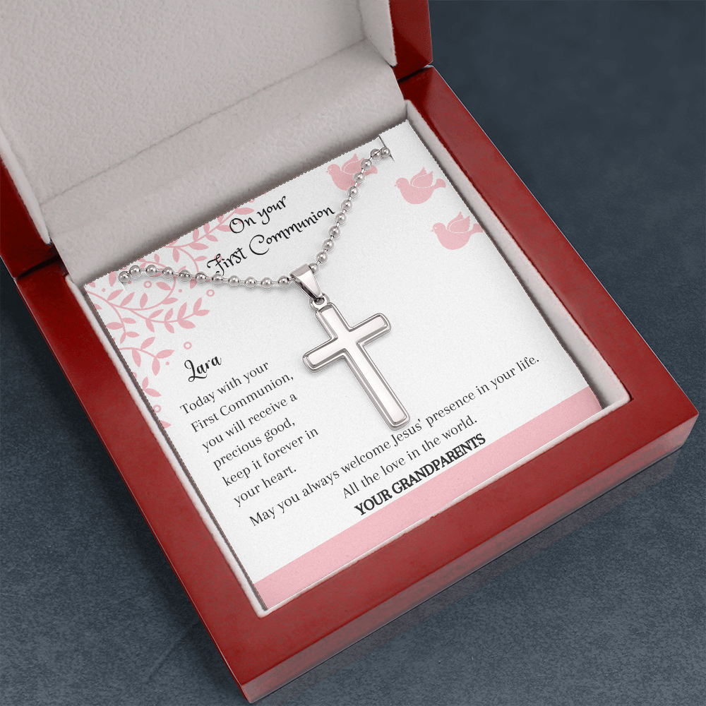 Personalized First Communion Cross necklace for Girls and Boys