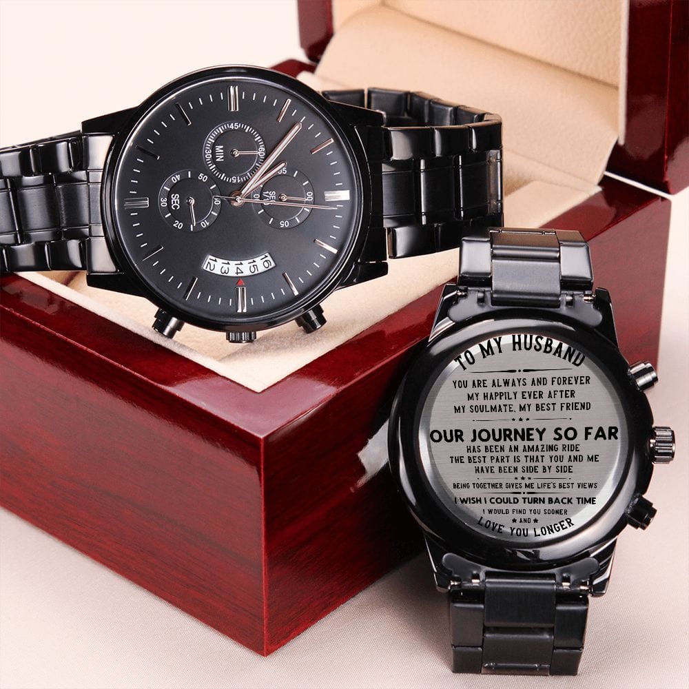 To My Husband- Love You Longer Black Engraved Watch