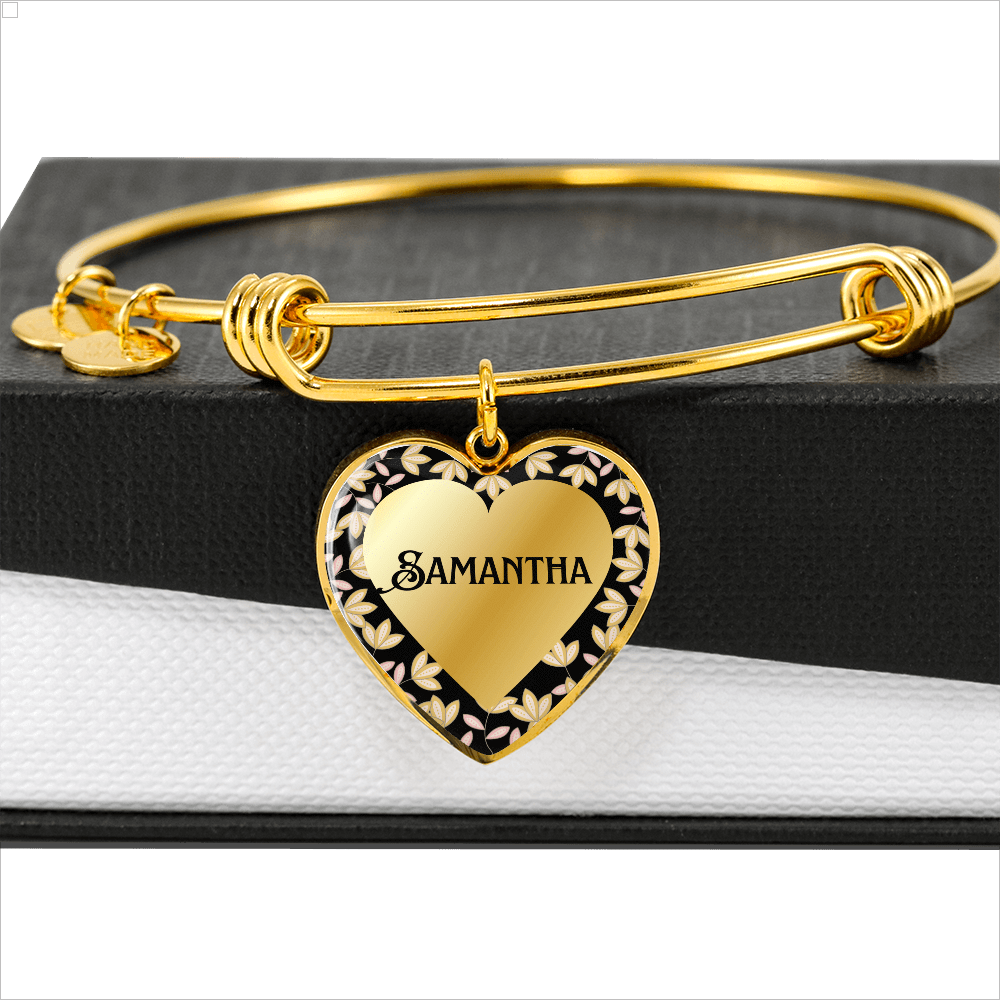 Personalized Bangle Bracelet  with Heart, Engraved Womens bracelet