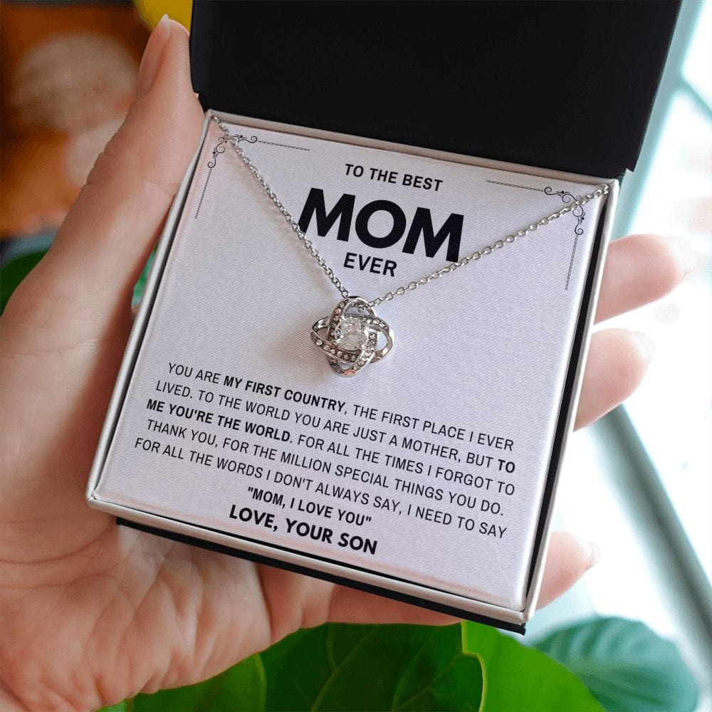 Mom I Love you- Gift for Mother from Son Loveknot Necklace