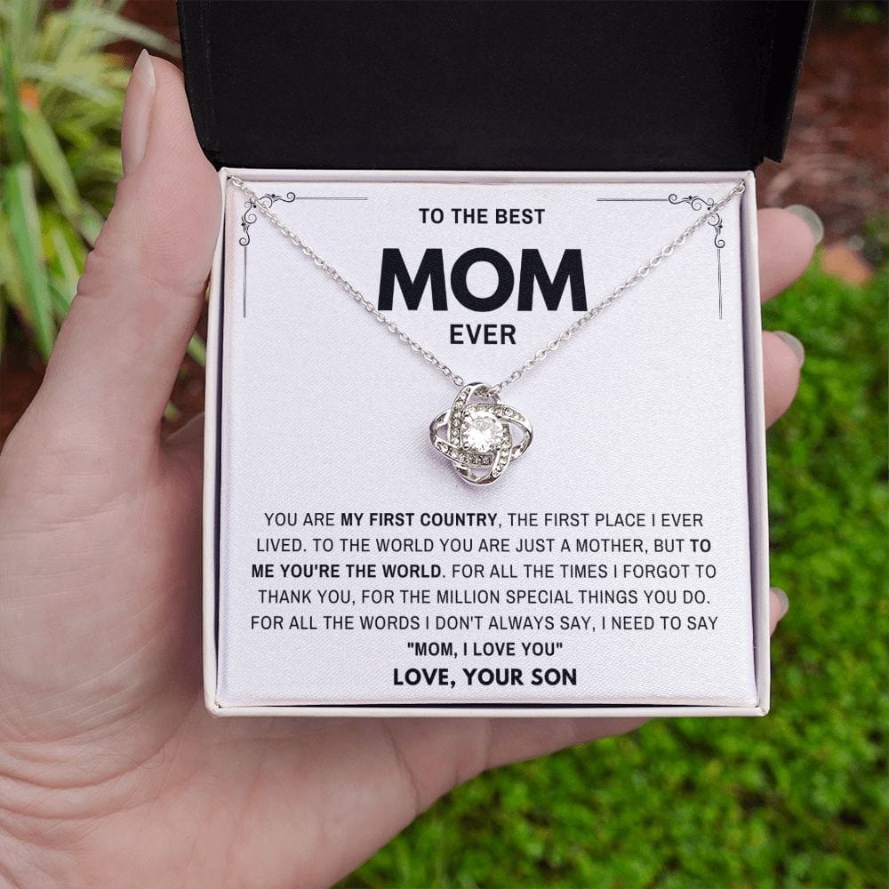 Mom I Love you- Gift for Mother from Son Loveknot Necklace
