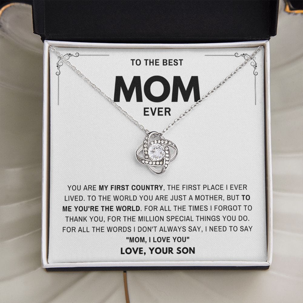 Mom I Love you- Gift for Mother from Son Loveknot Necklace