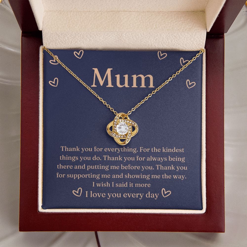 Mum- Thank you for Being there - Son -Daughter to Mum Loveknot Necklace