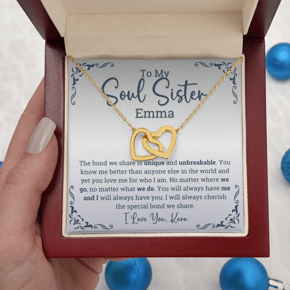 Personalized Soul sisters Gift Interlocking Hearts Necklace, Soul sister Jewelry, Soul Sisterhood gifts