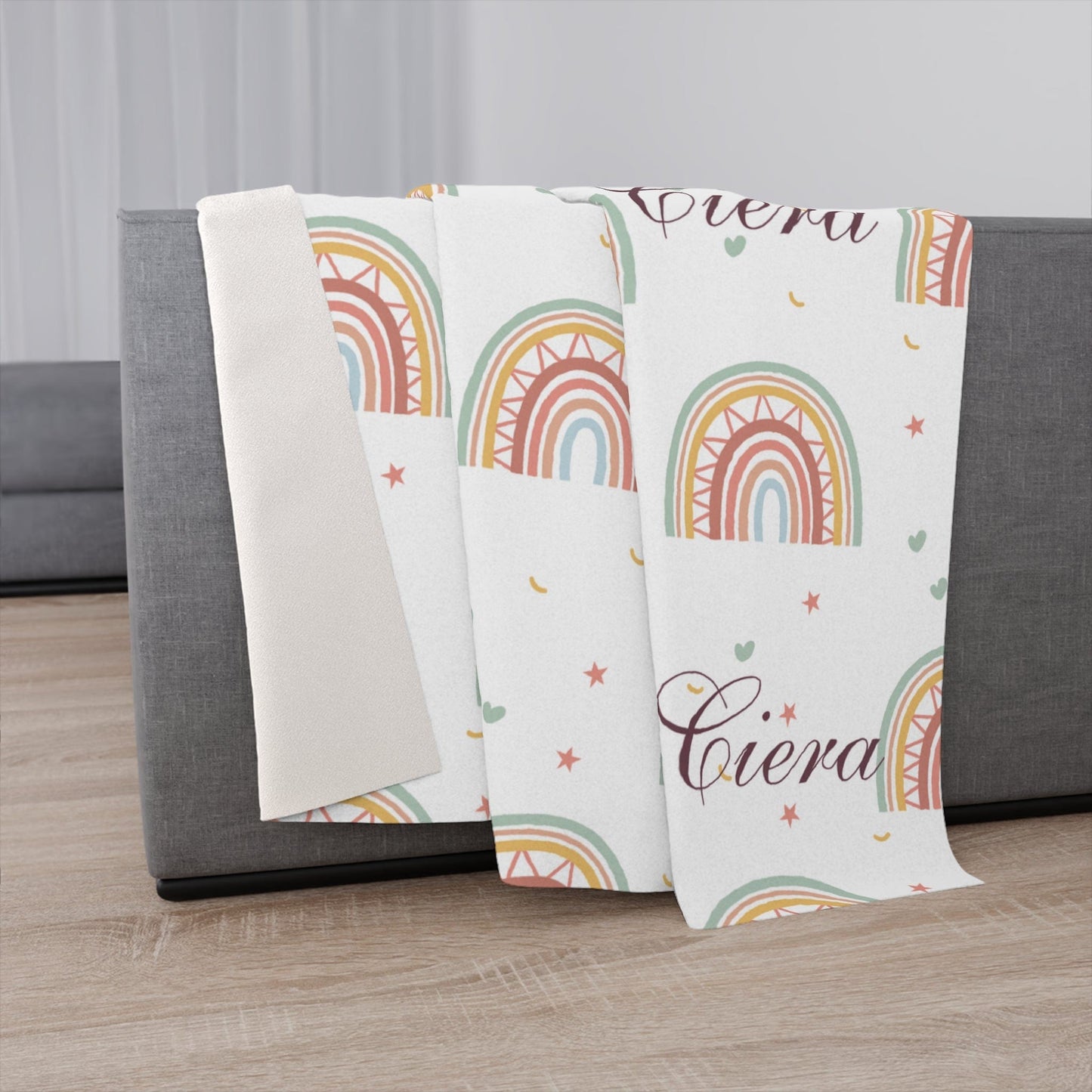 Boho Rainbow Personalized Name Blanket