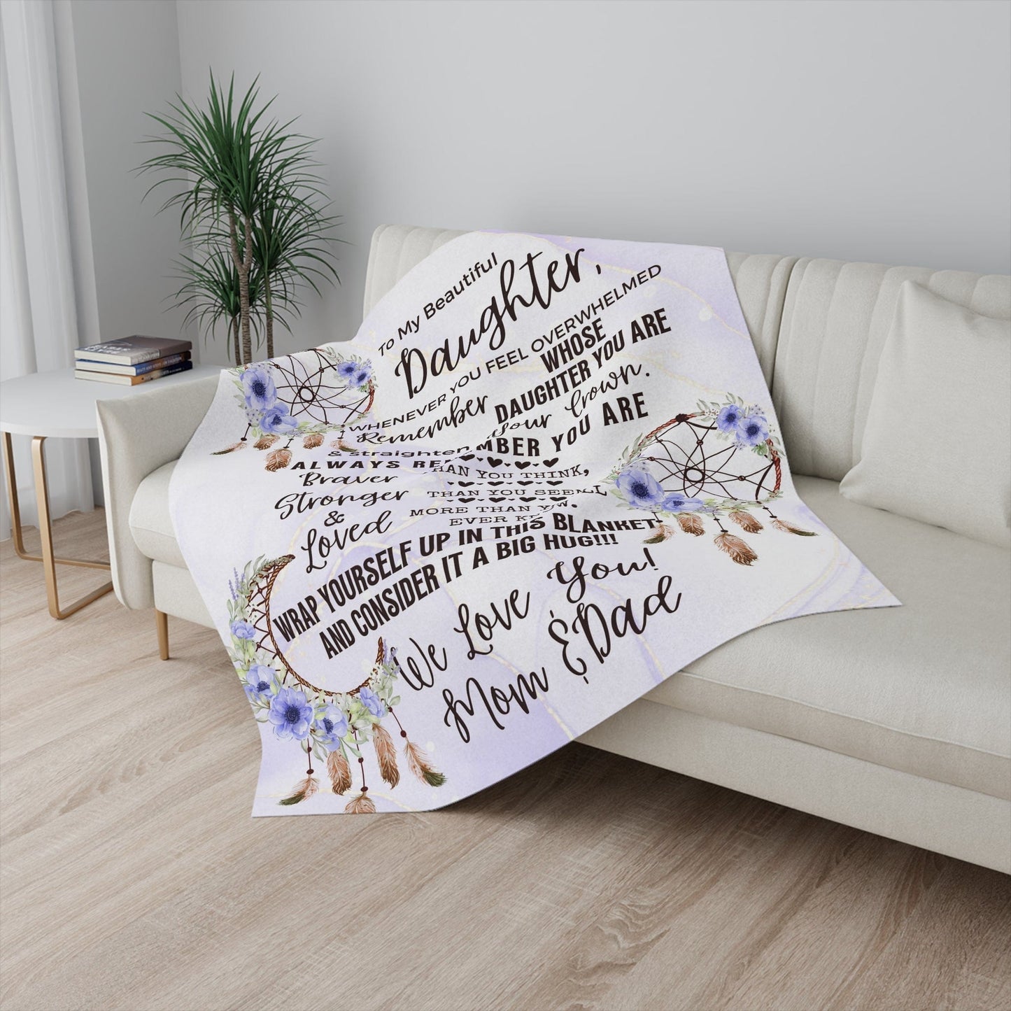PurpleDreamCatcher Mom Dad to Daughter Blanket