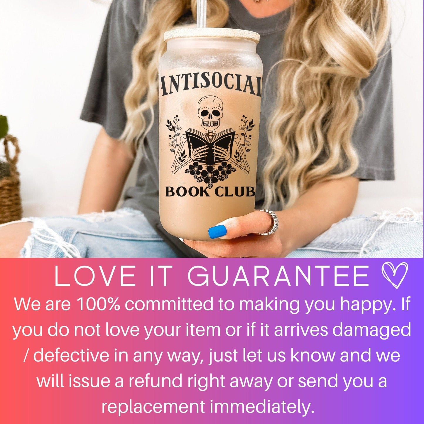 Anti Social Book Club Iced Coffee Cup Booktrovert Frosted Tumblers Bookish Gift Book Lover gift Tumbler & straw Gift Funny Reading Glass Can