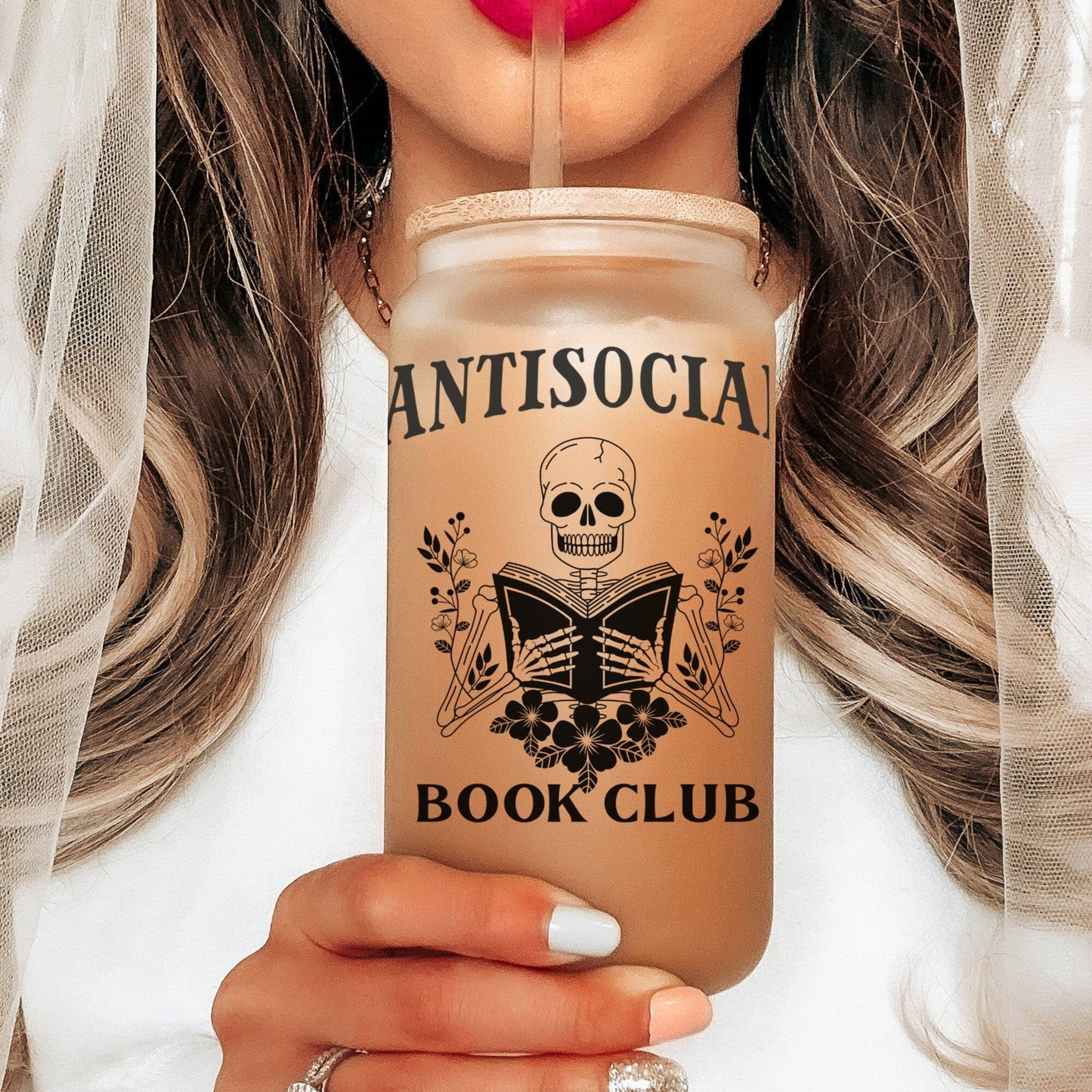 Anti Social Book Club Iced Coffee Cup Booktrovert Frosted Tumblers Bookish Gift Book Lover gift Tumbler & straw Gift Funny Reading Glass Can