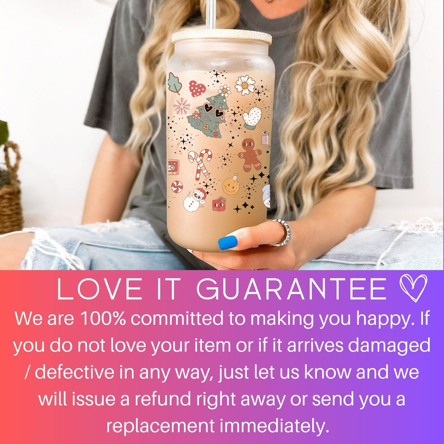 Christmas Iced Coffee Cup Xmas Frosted Tumblers Christmas party Beer Glass gift Tumbler & straw Christmas Vacation Tumbler Santa Coffee Cup