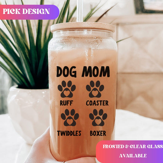 Custom Dog Mom Beer can glass with bamboo Lid Dog Mom Glass mug Cat Mom Iced Coffee Cup Dog Lover Gift Cat Lover Gift Dog New Dog New Pet