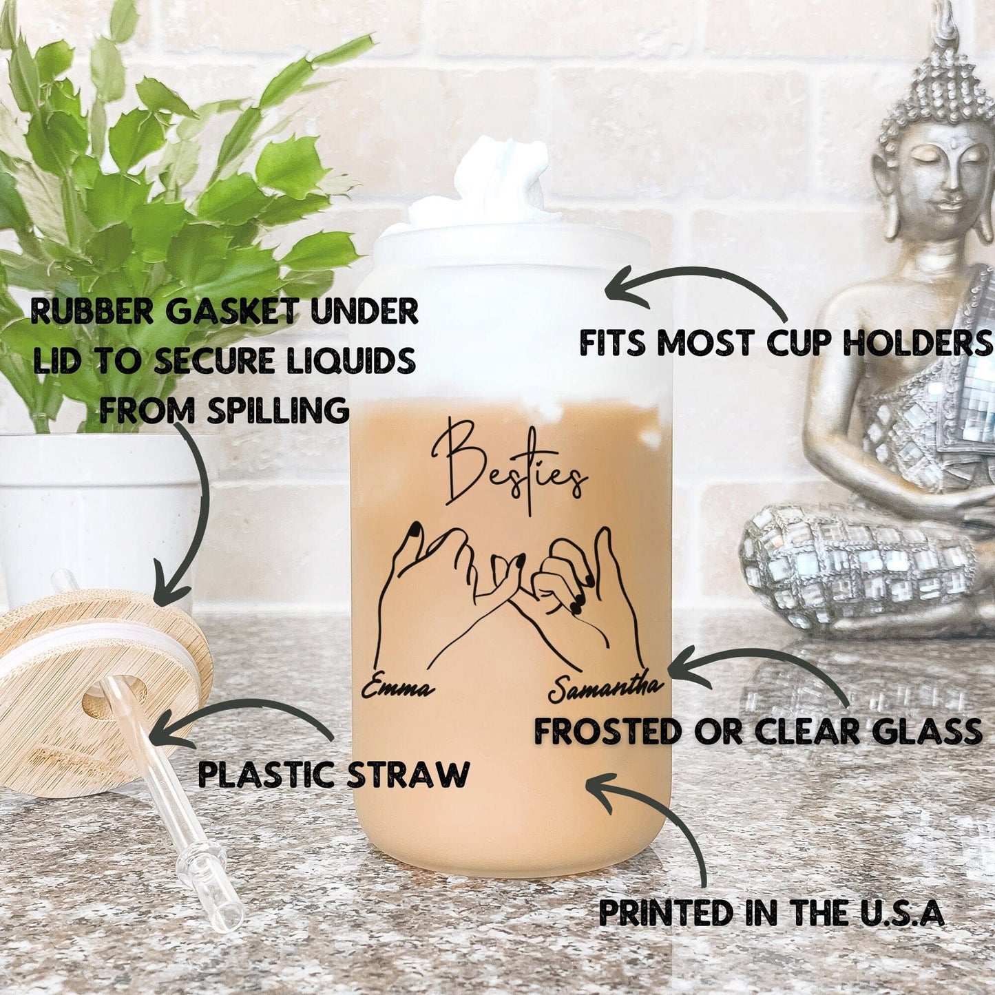 Custom Besties Iced Coffee Cup Personalized Best friend Frosted Beer glass with Bamboo Lid Bestie Gifts for best friend Birthday Gifts BFF