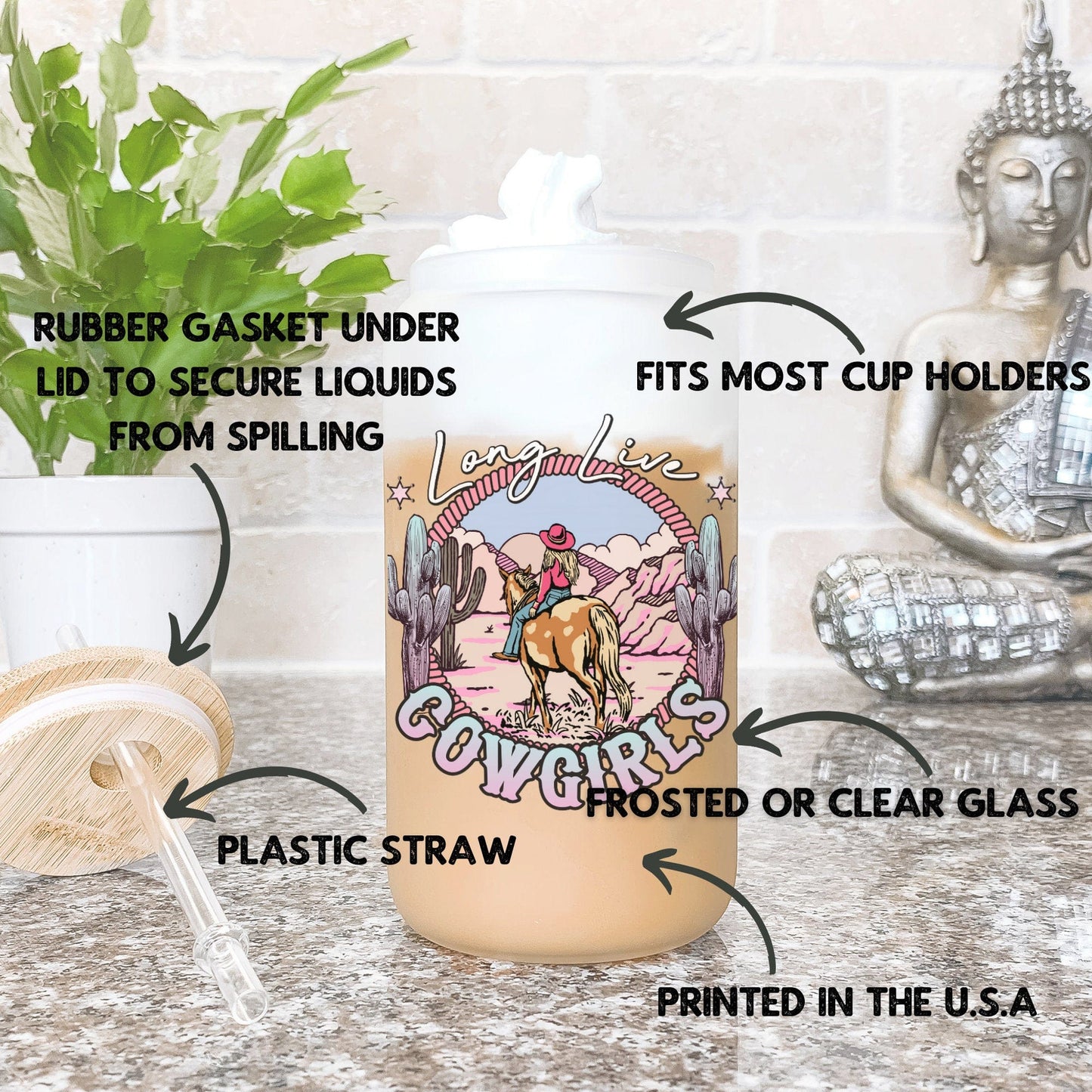 Country concert Frosted Iced Coffee Cup Long Live Cowgirls Frosted Tumbler with Straw Western Rodeo cowgirl Desert Vintage style beer Glass