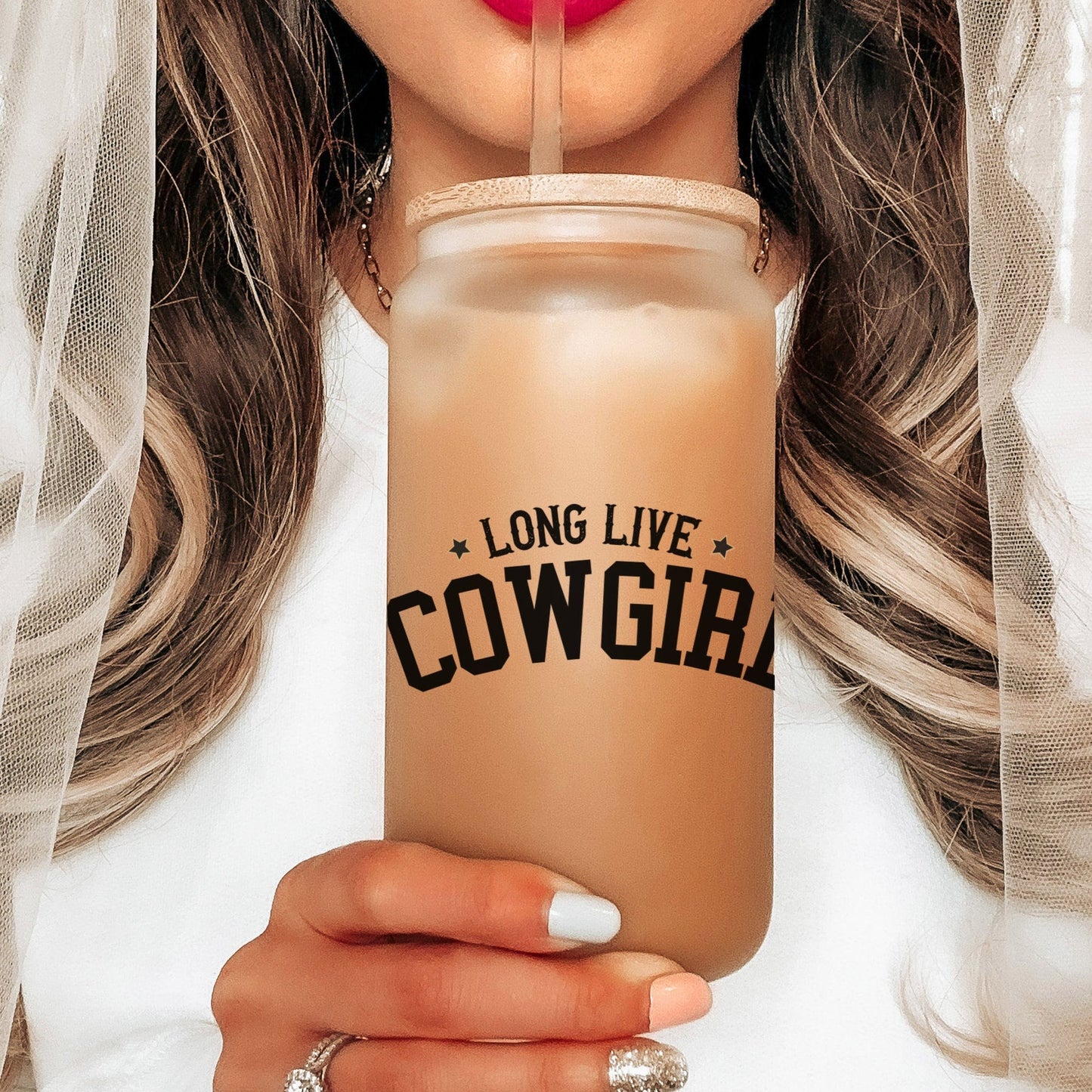 Country concert Frosted Iced Coffee Cup Long Live Cowgirls Frosted Tumbler with Straw Western Rodeo cowgirl Desert Vintage style beer Glass