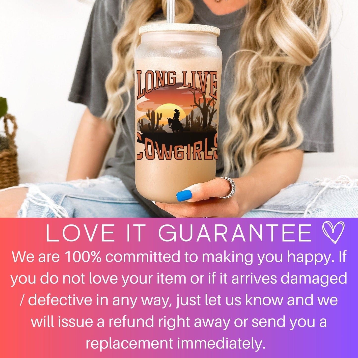Country concert Frosted Iced Coffee Cup Long Live Cowgirls Frosted Tumbler with Straw Western Rodeo cowgirl Desert Vintage style beer Glass