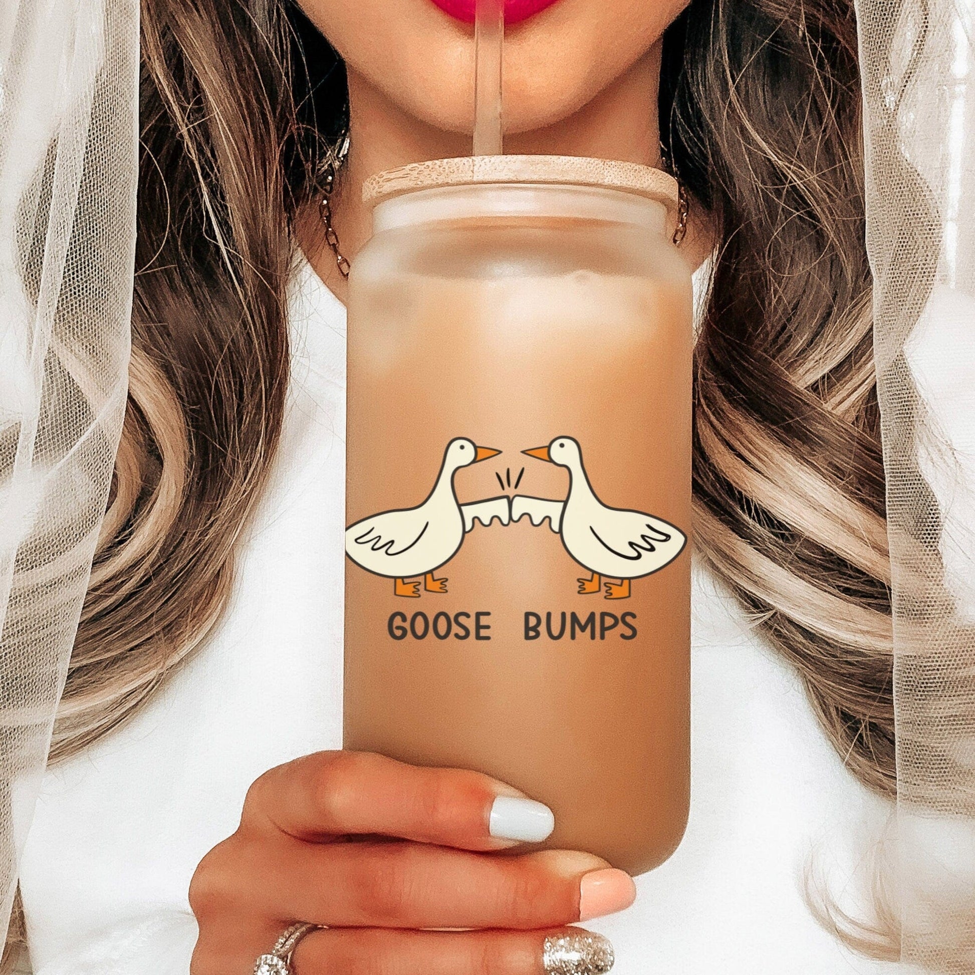 Silly Goose Iced Coffee Cup Goose Bumps Frosted Coffee Tumbler with straw Funny Goose Beer Can Funny gifts Fist bump Glass Tumbler