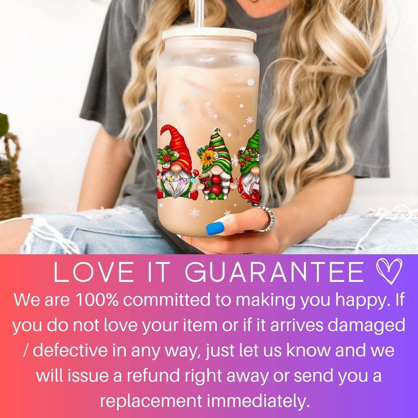 Christmas Gnomes Iced Coffee Cup Xmas Frosted Tumblers Christmas party Beer Glass gift Tumbler & straw Christmas Vacation Tumbler