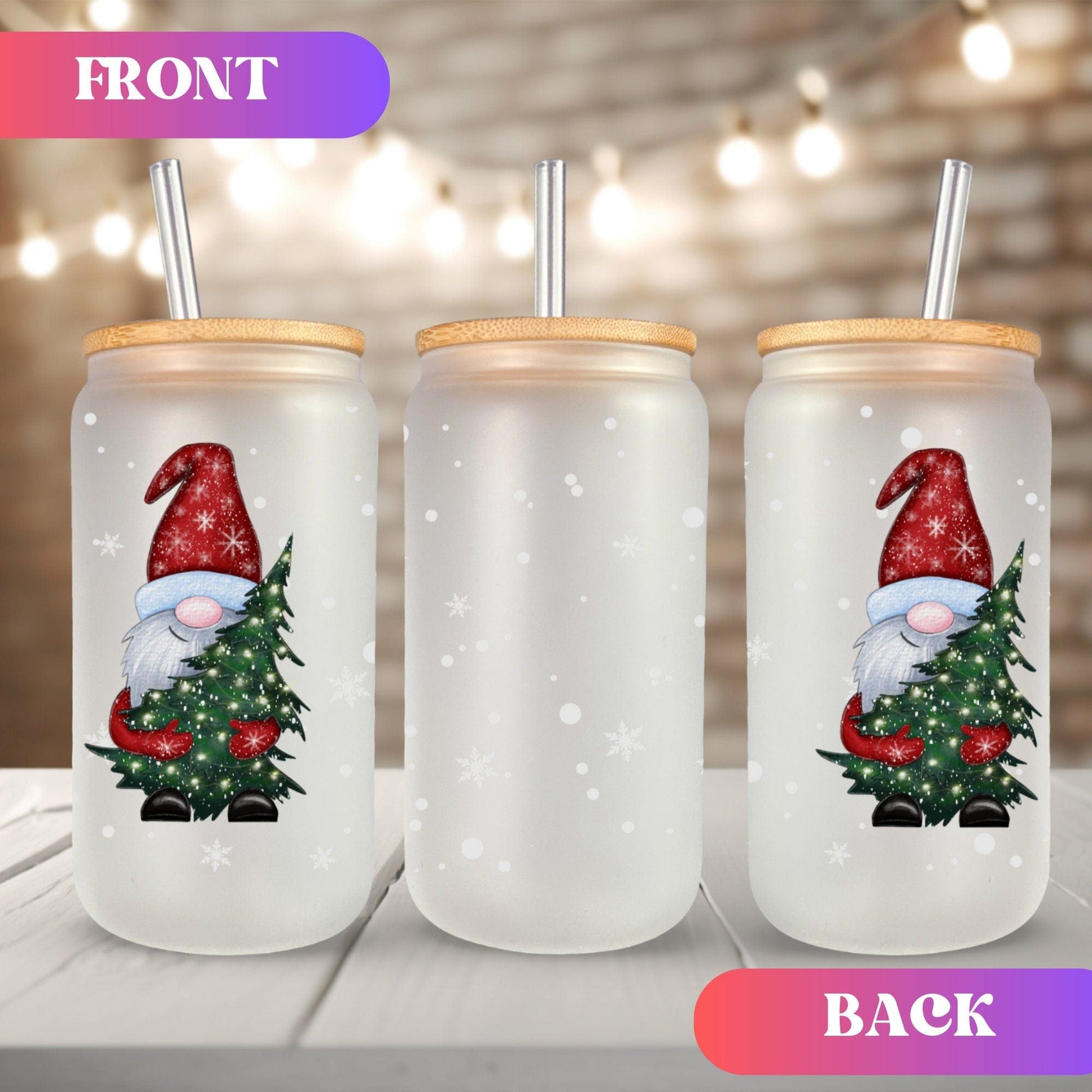 Christmas Gnomes Iced Coffee Cup Xmas Frosted Tumblers Christmas party Beer Glass gift Tumbler & straw Christmas Vacation Tumbler