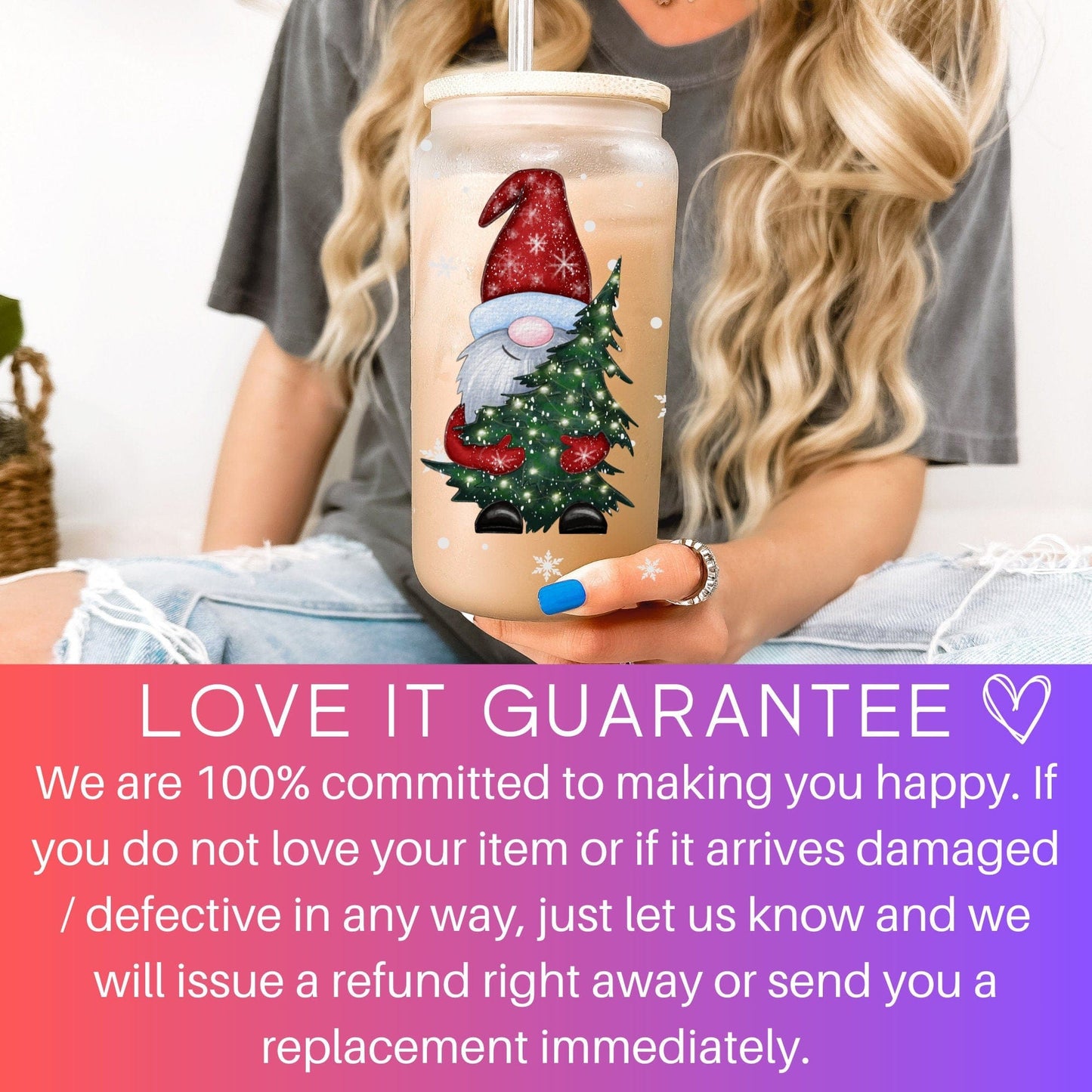 Christmas Gnomes Iced Coffee Cup Xmas Frosted Tumblers Christmas party Beer Glass gift Tumbler & straw Christmas Vacation Tumbler