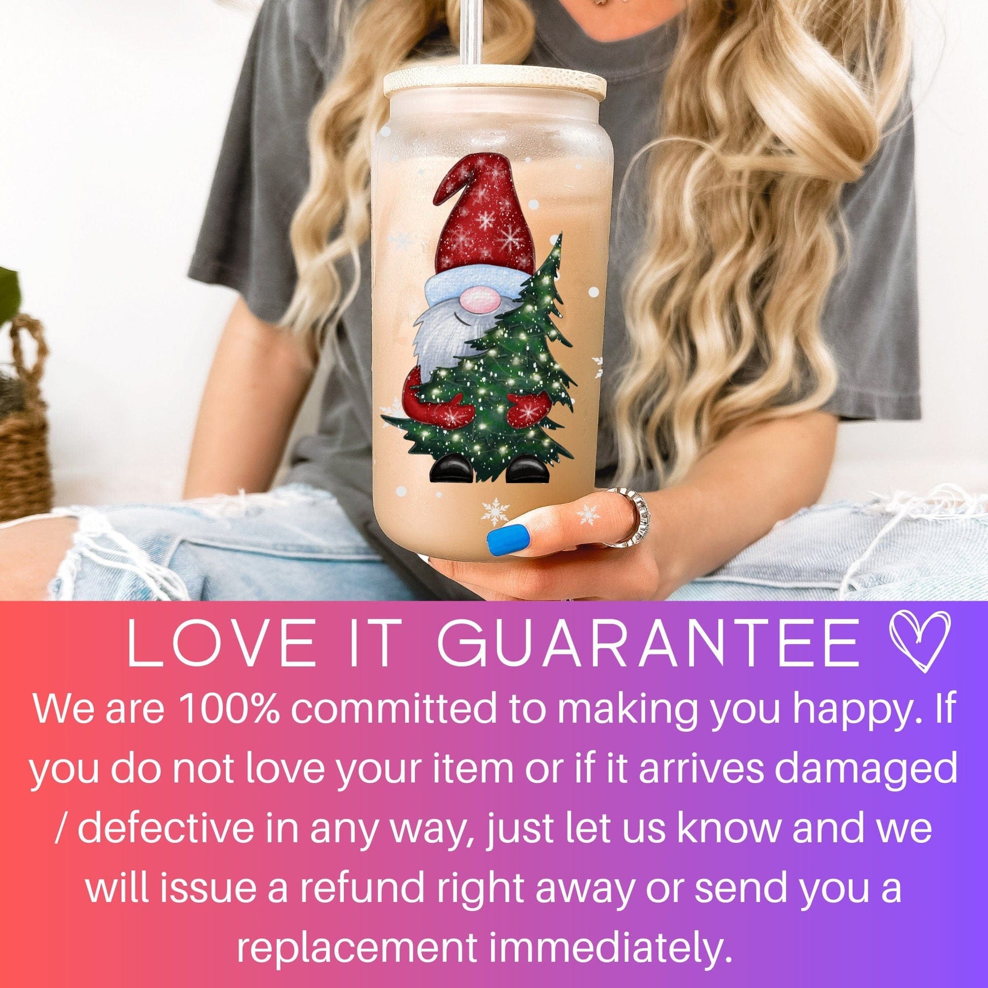 Christmas Gnomes Iced Coffee Cup Xmas Frosted Tumblers Christmas party Beer Glass gift Tumbler & straw Christmas Vacation Tumbler