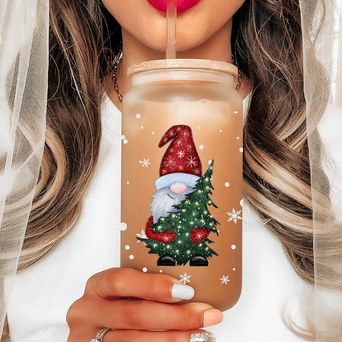 Christmas Gnomes Iced Coffee Cup Xmas Frosted Tumblers Christmas party Beer Glass gift Tumbler & straw Christmas Vacation Tumbler