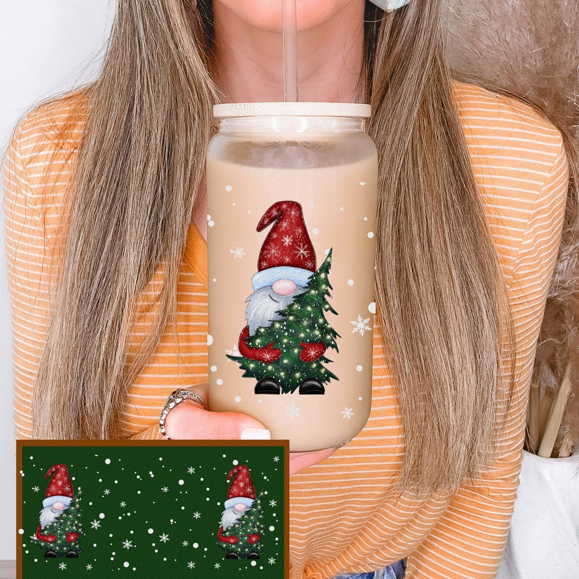 Christmas Gnomes Iced Coffee Cup Xmas Frosted Tumblers Christmas party Beer Glass gift Tumbler & straw Christmas Vacation Tumbler