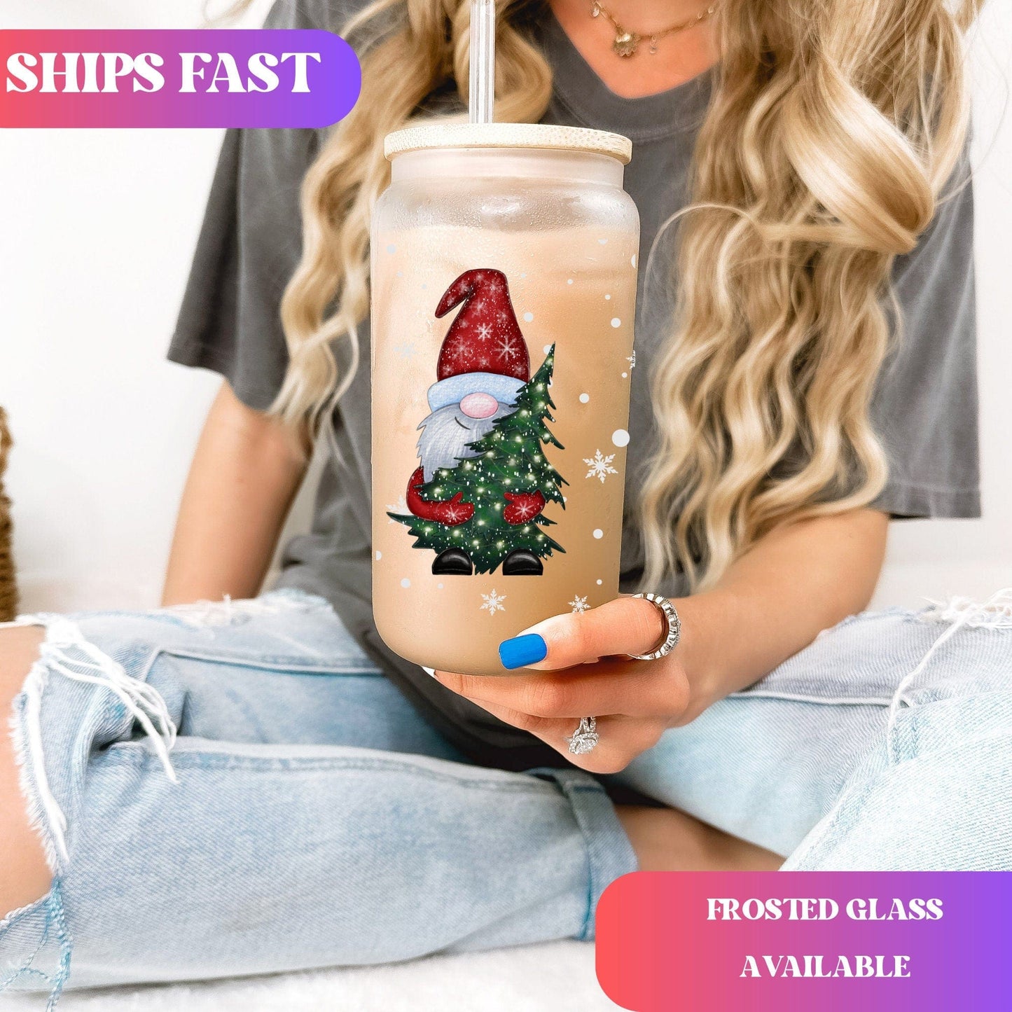 Christmas Gnomes Iced Coffee Cup Xmas Frosted Tumblers Christmas party Beer Glass gift Tumbler & straw Christmas Vacation Tumbler