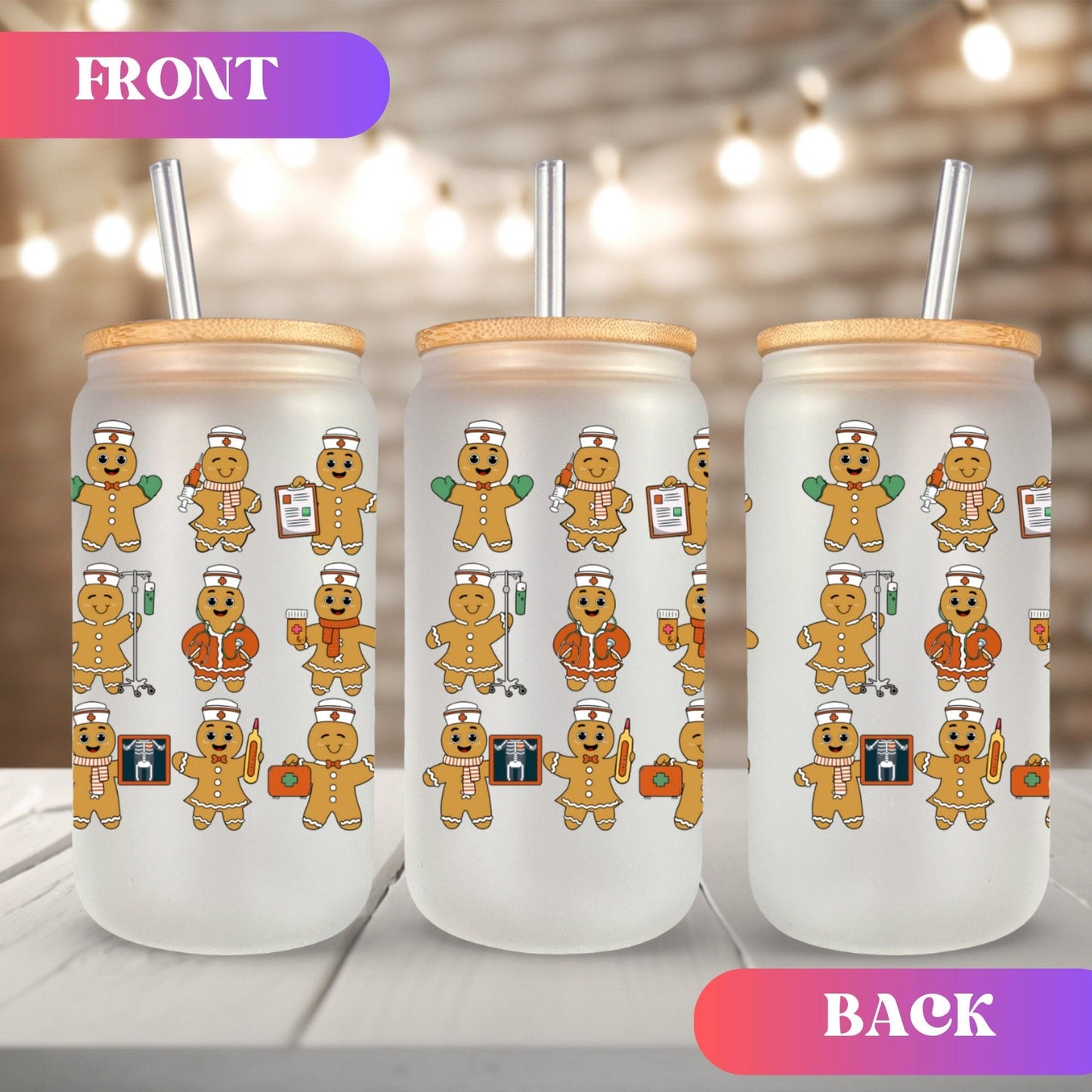 Christmas Nurse Iced Coffee Cup Nursing school Frosted Tumblers Beer Glass gift Tumbler & straw Pediatric Nurse Night shift Nurse Student