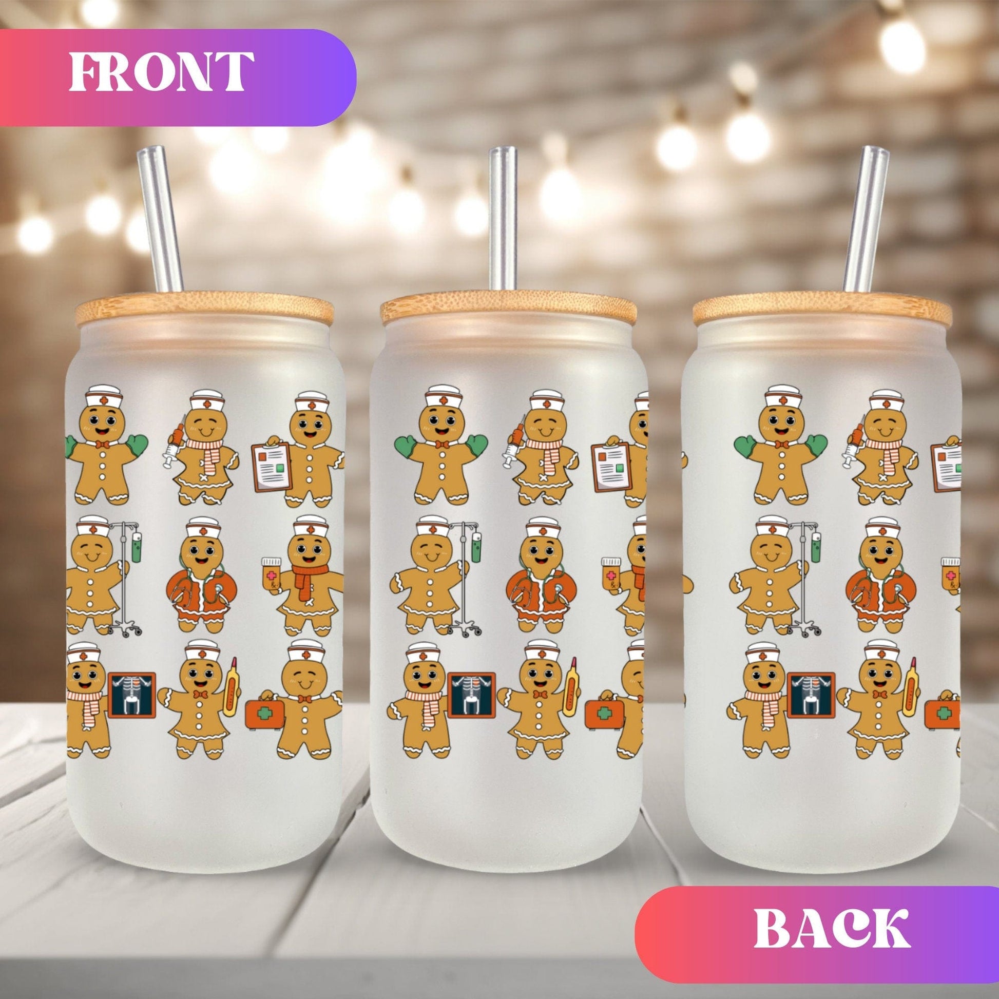 Christmas Nurse Iced Coffee Cup Nursing school Frosted Tumblers Beer Glass gift Tumbler & straw Pediatric Nurse Night shift Nurse Student