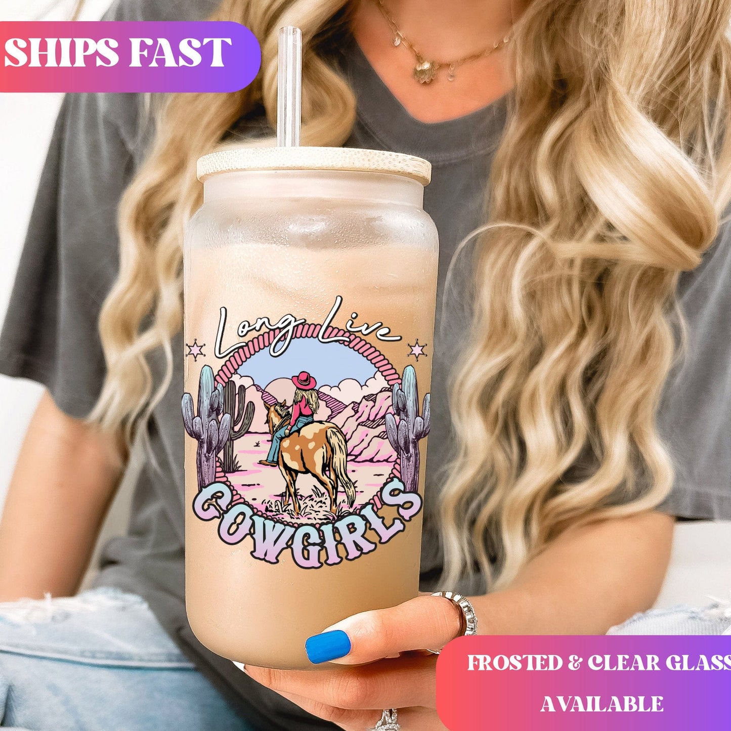 Country concert Frosted Iced Coffee Cup Long Live Cowgirls Frosted Tumbler with Straw Western Rodeo cowgirl Desert Vintage style beer Glass