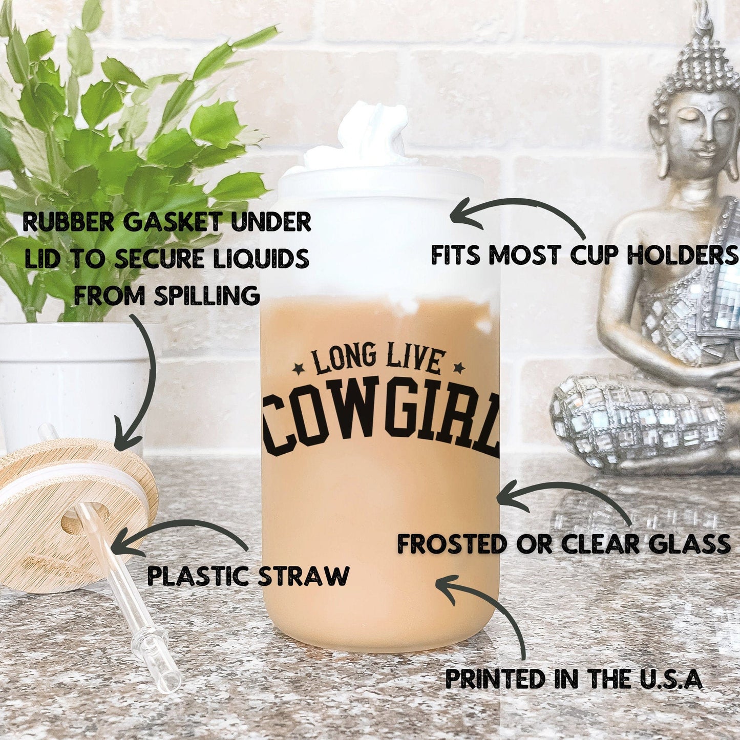 Country concert Frosted Iced Coffee Cup Long Live Cowgirls Frosted Tumbler with Straw Western Rodeo cowgirl Desert Vintage style beer Glass