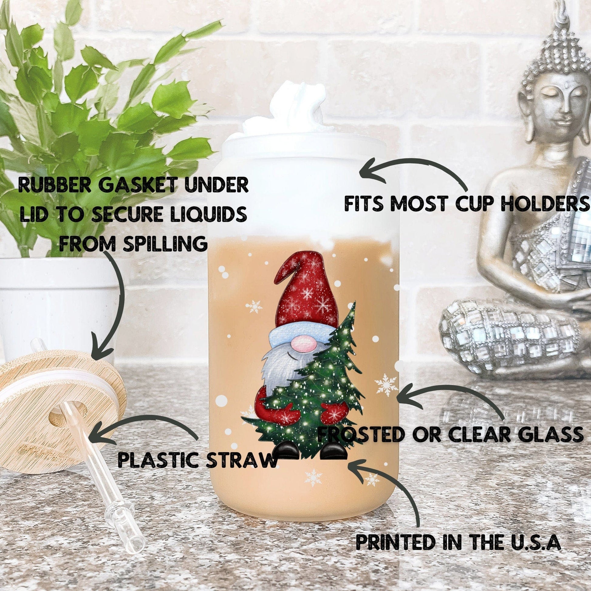 Christmas Gnomes Iced Coffee Cup Xmas Frosted Tumblers Christmas party Beer Glass gift Tumbler & straw Christmas Vacation Tumbler