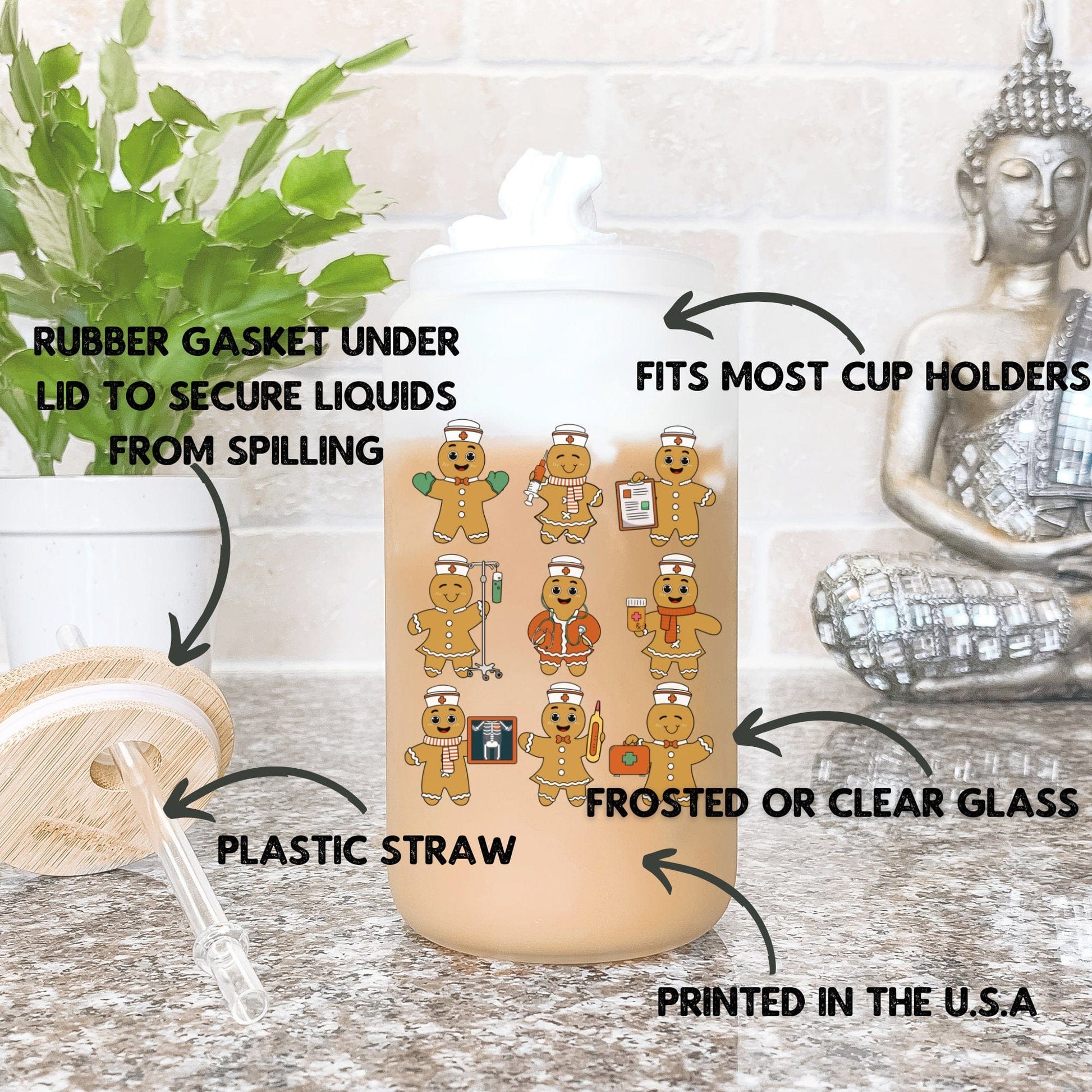 Christmas Nurse Iced Coffee Cup Nursing school Frosted Tumblers Beer Glass gift Tumbler & straw Pediatric Nurse Night shift Nurse Student