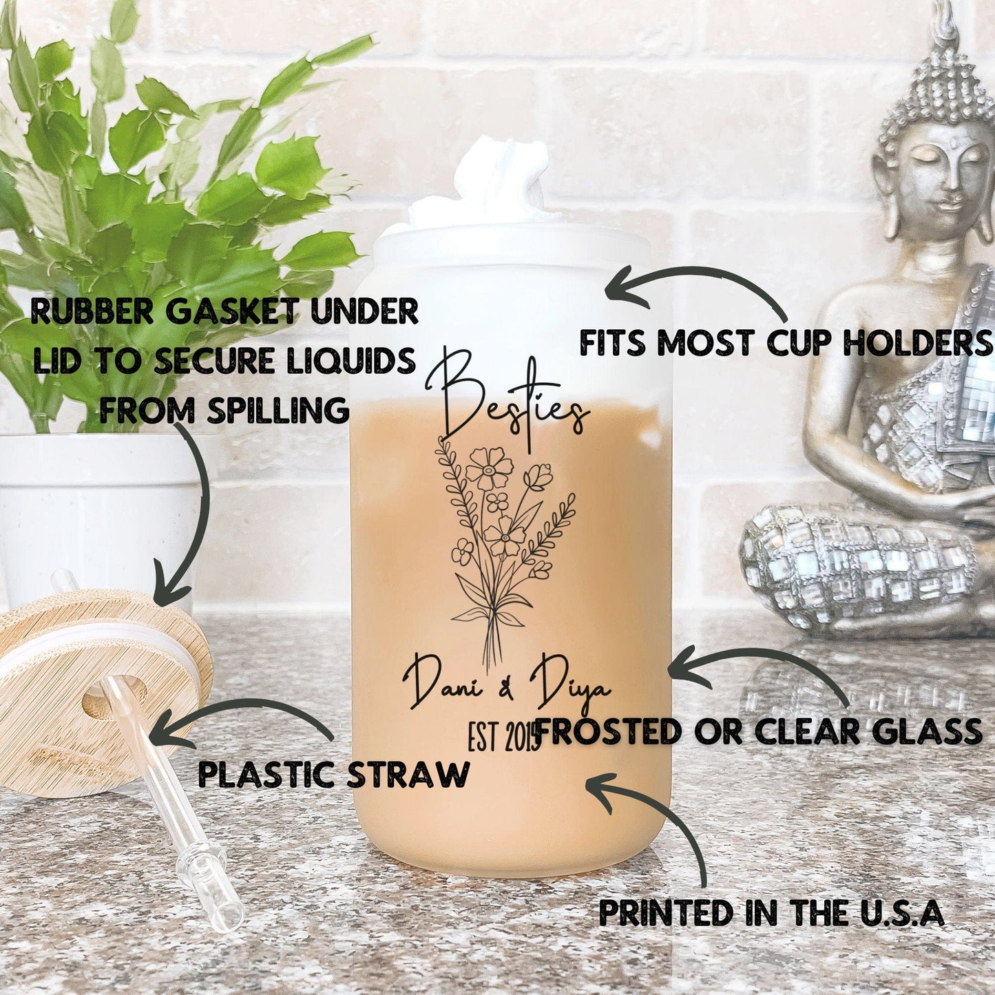 Custom Gift For friend Iced Coffee Cup Personalized Best Friend Birthday gift Frosted Tumblers BFF Tumbler & straw Long distance Best Friend