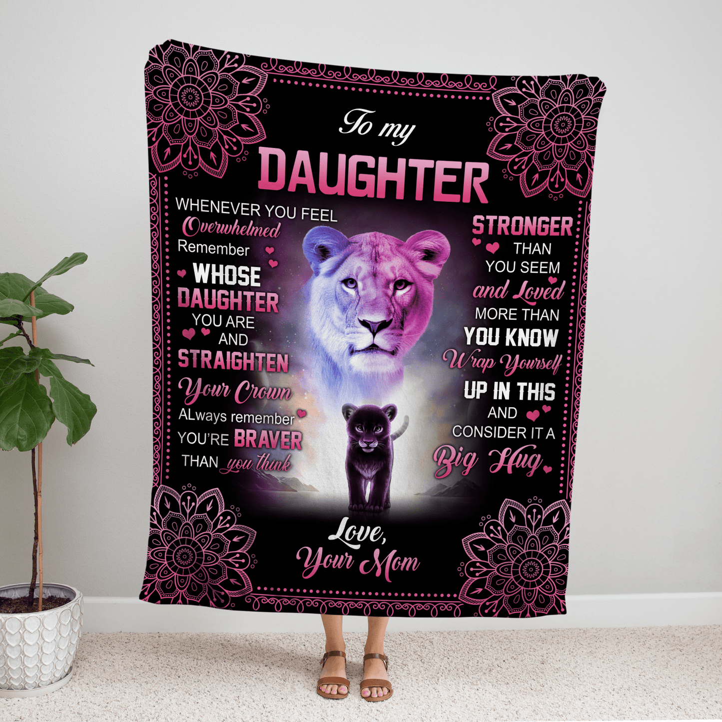 Pink Lion To my Daughter Blanket from Mom